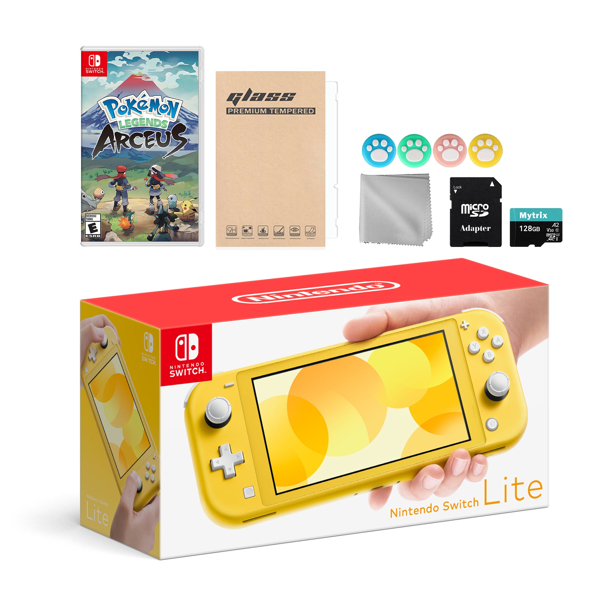 Nintendo Switch Lite Yellow with Pokemon Legends: Arceus, Mytrix 128GB MicroSD Card and Accessories NS Game Disc Bundle Best Holiday Gift