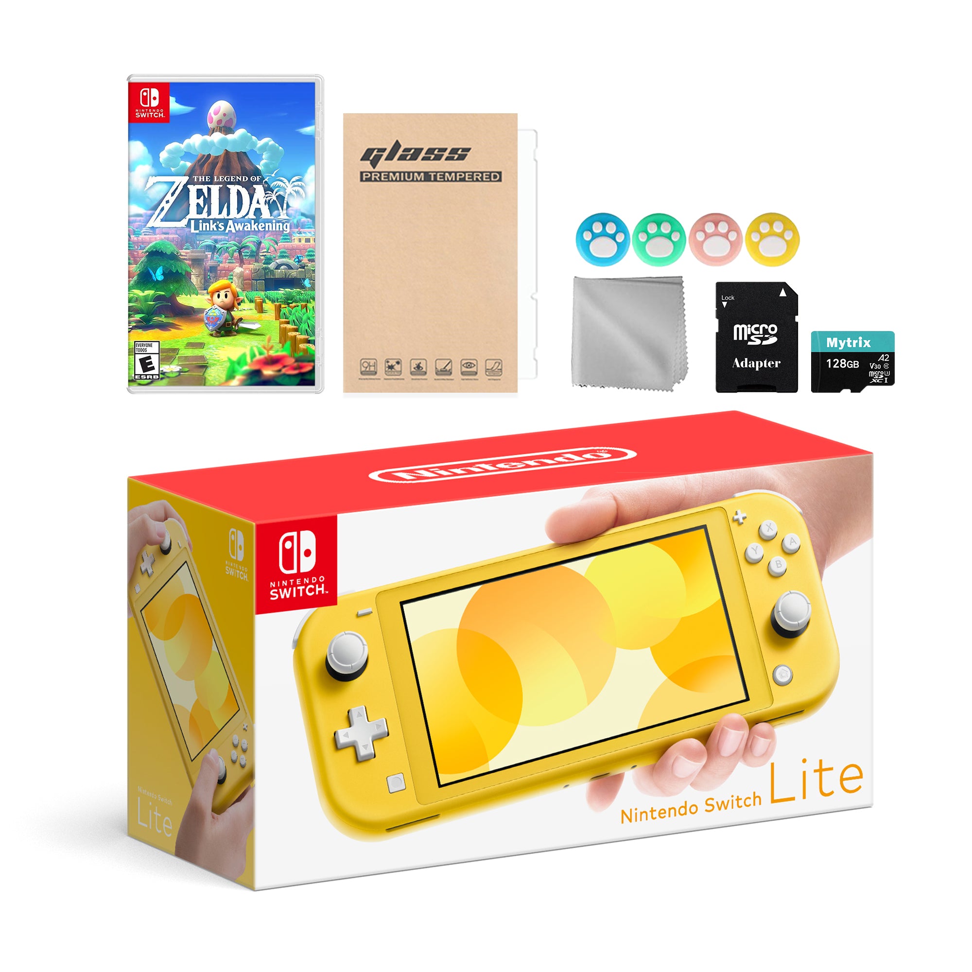 Nintendo Switch Lite Yellow with Legend of Zelda Link's Awakening, Mytrix 128GB MicroSD Card and Accessories NS Game Disc Bundle Best Holiday Gift