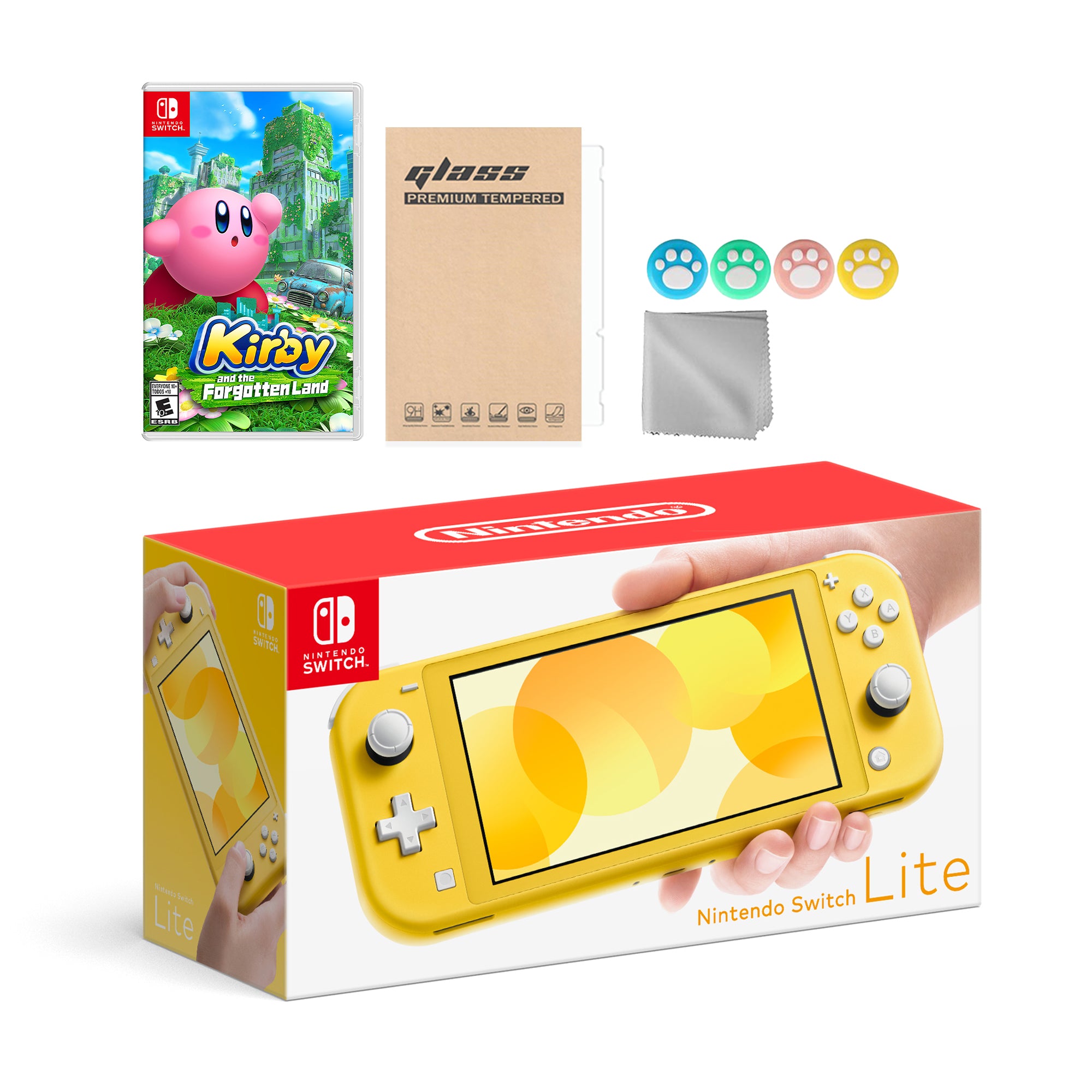 Nintendo Switch Lite Yellow with Kirby and the Forgotten Land and Mytrix Accessories NS Game Disc Bundle Best Holiday Gift