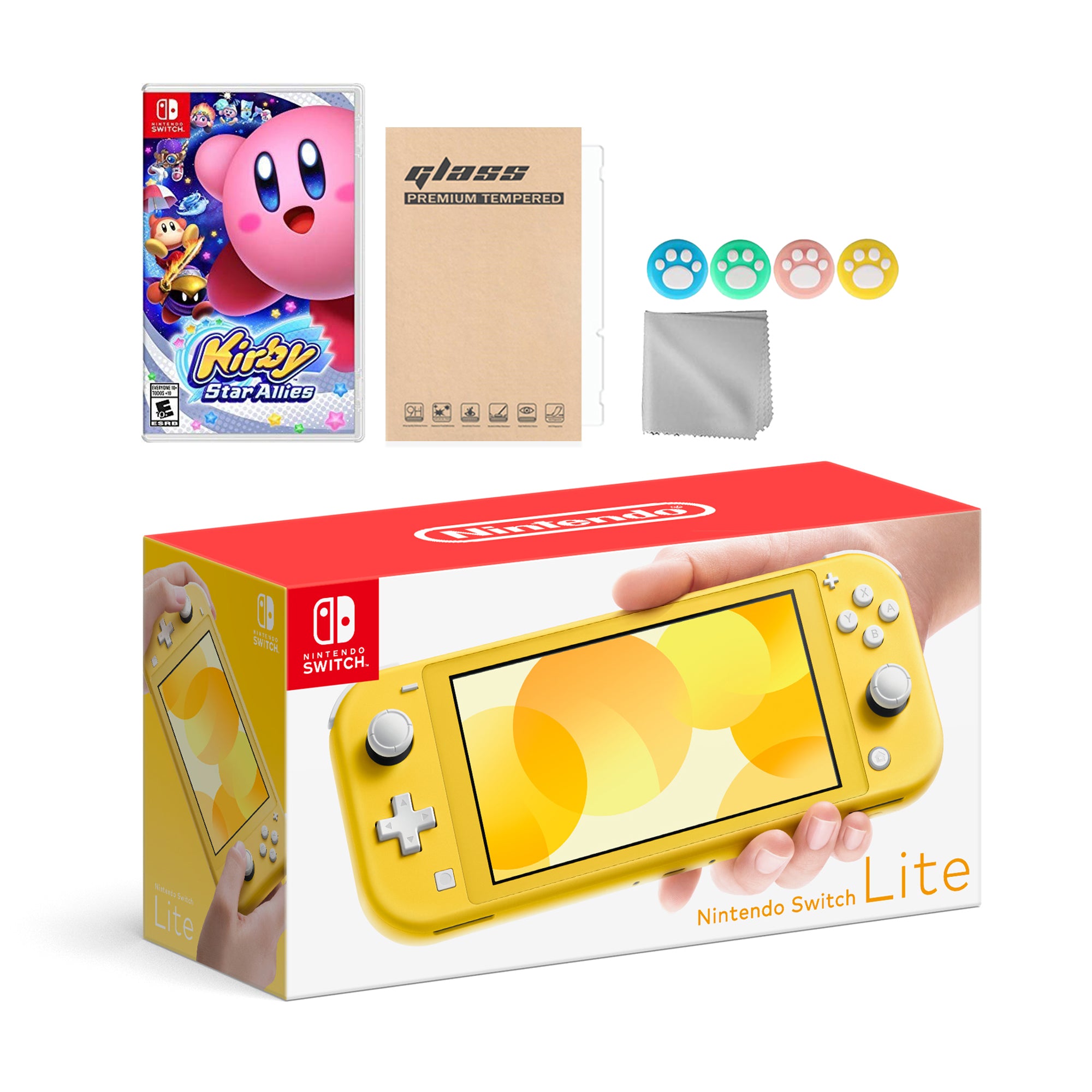 Nintendo Switch Lite Yellow with Kirby Star Allies and Mytrix Accessories NS Game Disc Bundle Best Holiday Gift