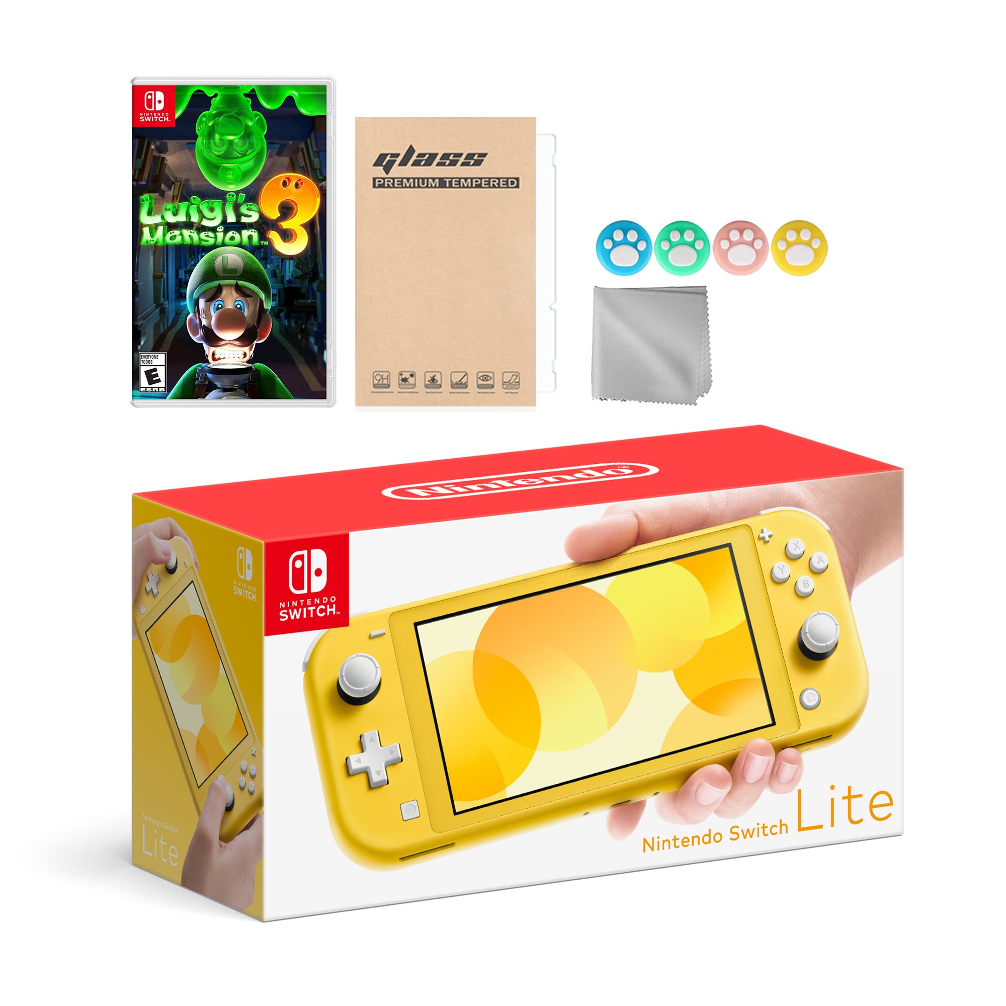 Nintendo Switch Lite Yellow with Luigi's Mansion 3 and Mytrix Accessories NS Game Disc Bundle Best Holiday Gift