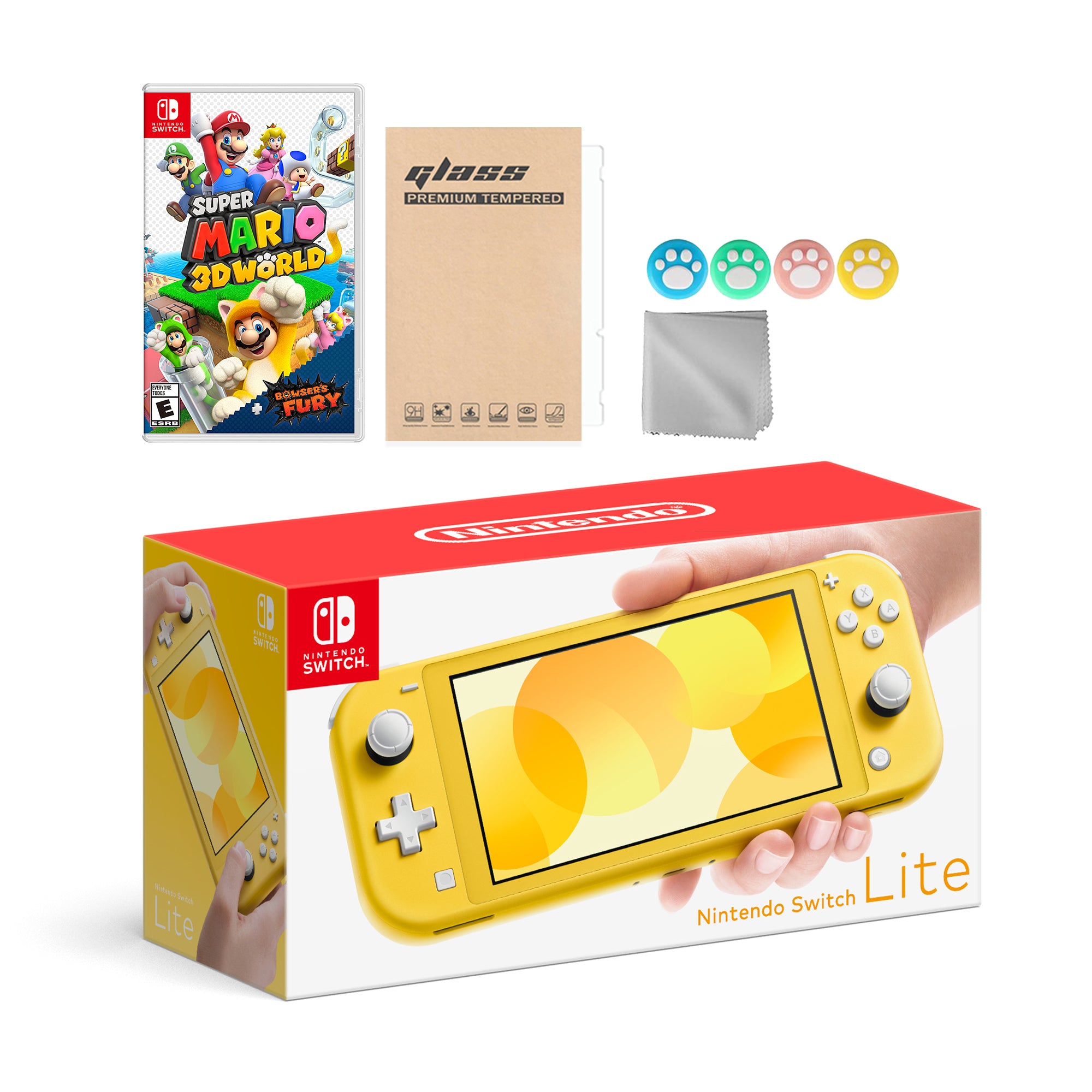 Nintendo Switch Lite Yellow with Super Mario 3D World + Bowser's Fury and Mytrix Accessories NS Game Disc Bundle Best Holiday Gift