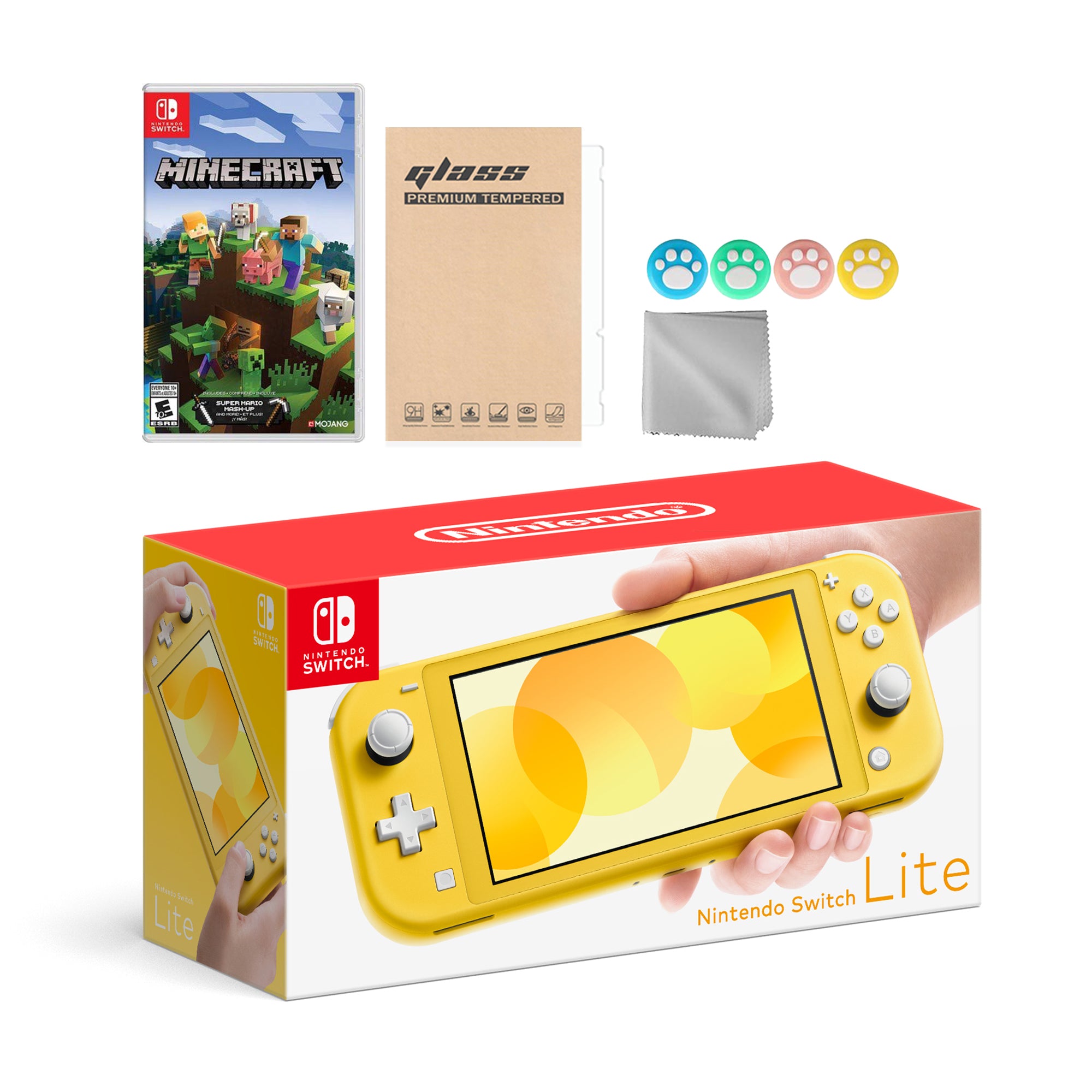 Nintendo Switch Lite Yellow with Minecraft and Mytrix Accessories NS Game Disc Bundle Best Holiday Gift