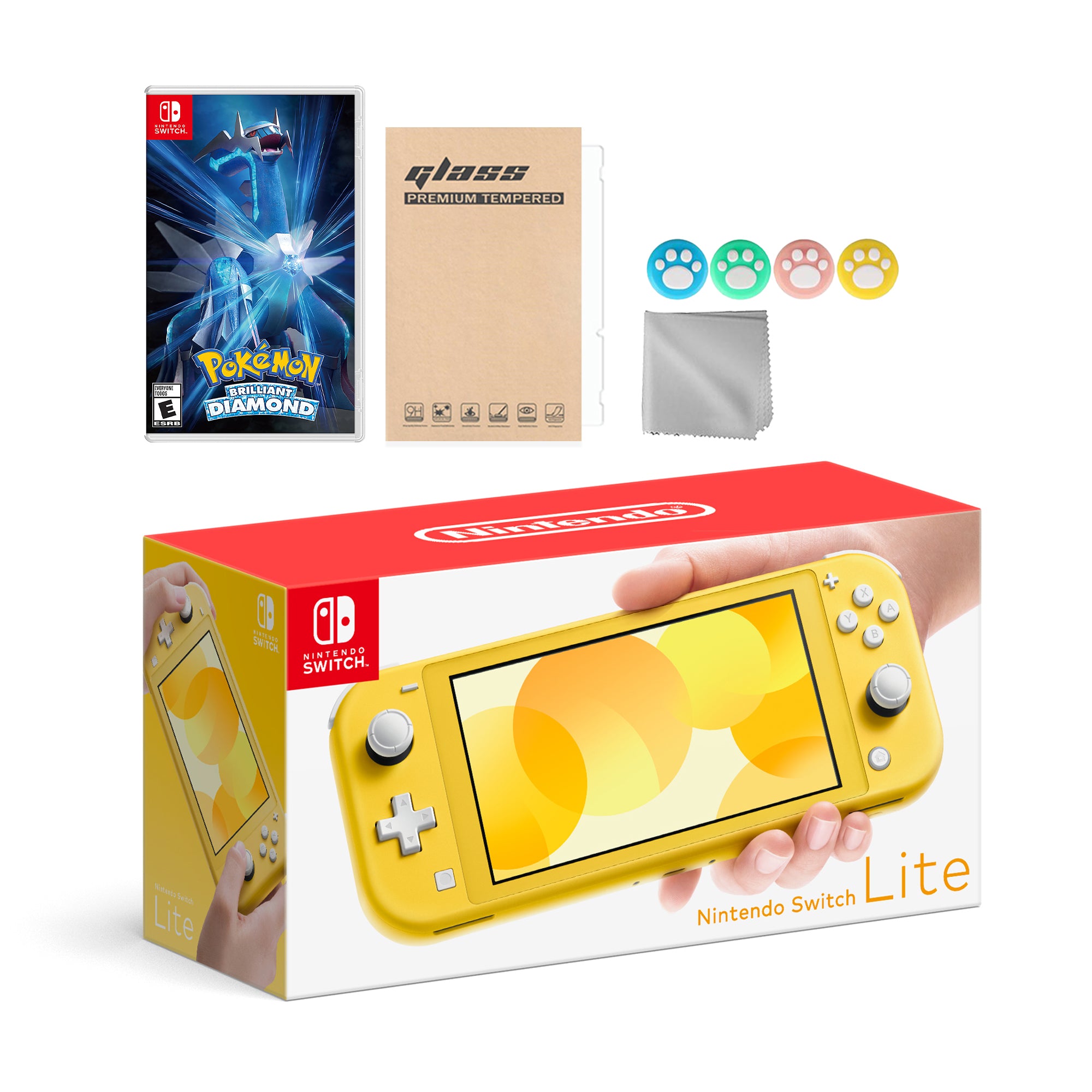 Nintendo Switch Lite Yellow with Pokemon Brilliant Diamond and Mytrix Accessories NS Game Disc Bundle Best Holiday Gift
