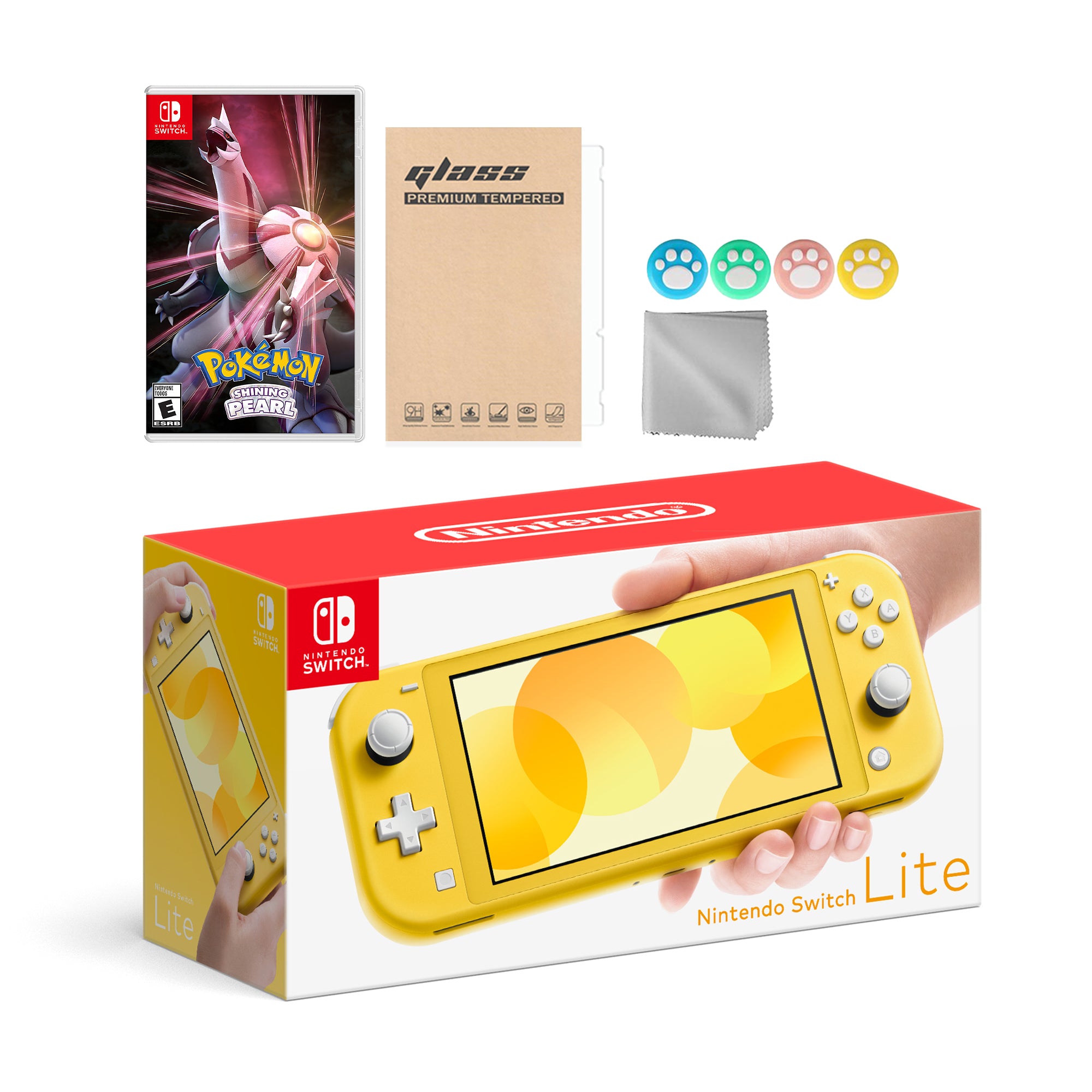 Nintendo Switch Lite Yellow with Pokemon Shining Pearl and Mytrix Accessories NS Game Disc Bundle Best Holiday Gift