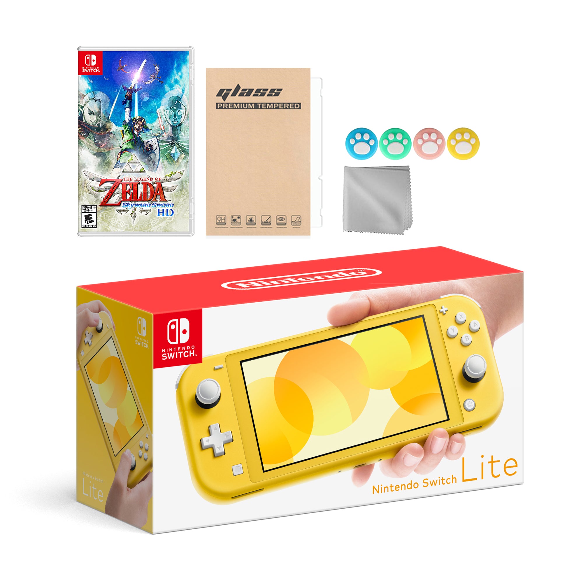 Nintendo Switch Lite Yellow with The Legend of Zelda: Skyward Sword HD and Mytrix Accessories NS Game Disc Bundle Best Holiday Gift