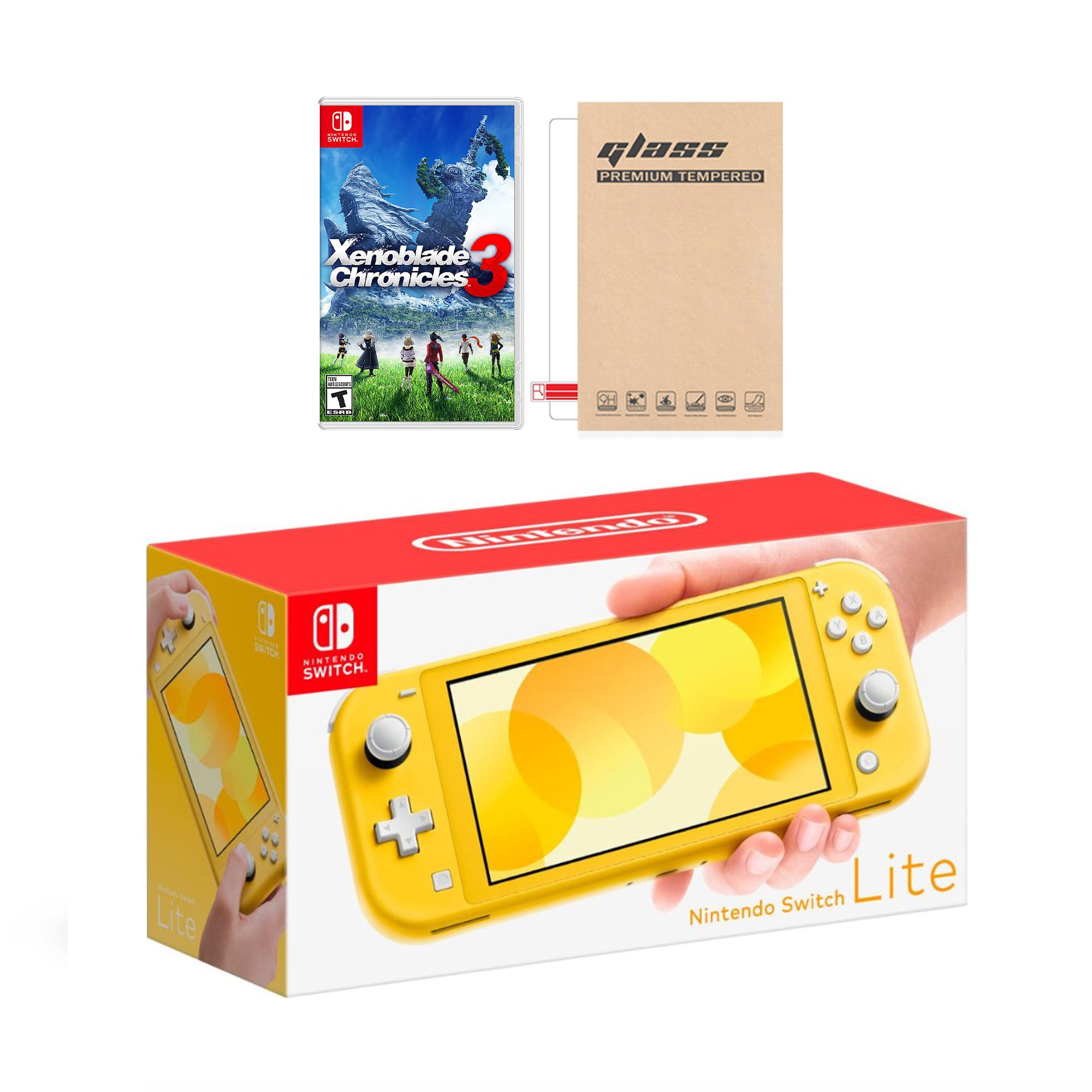 Nintendo Switch Lite Yellow with Xenoblade Chronicles 3 & Mytrix Screen Protector