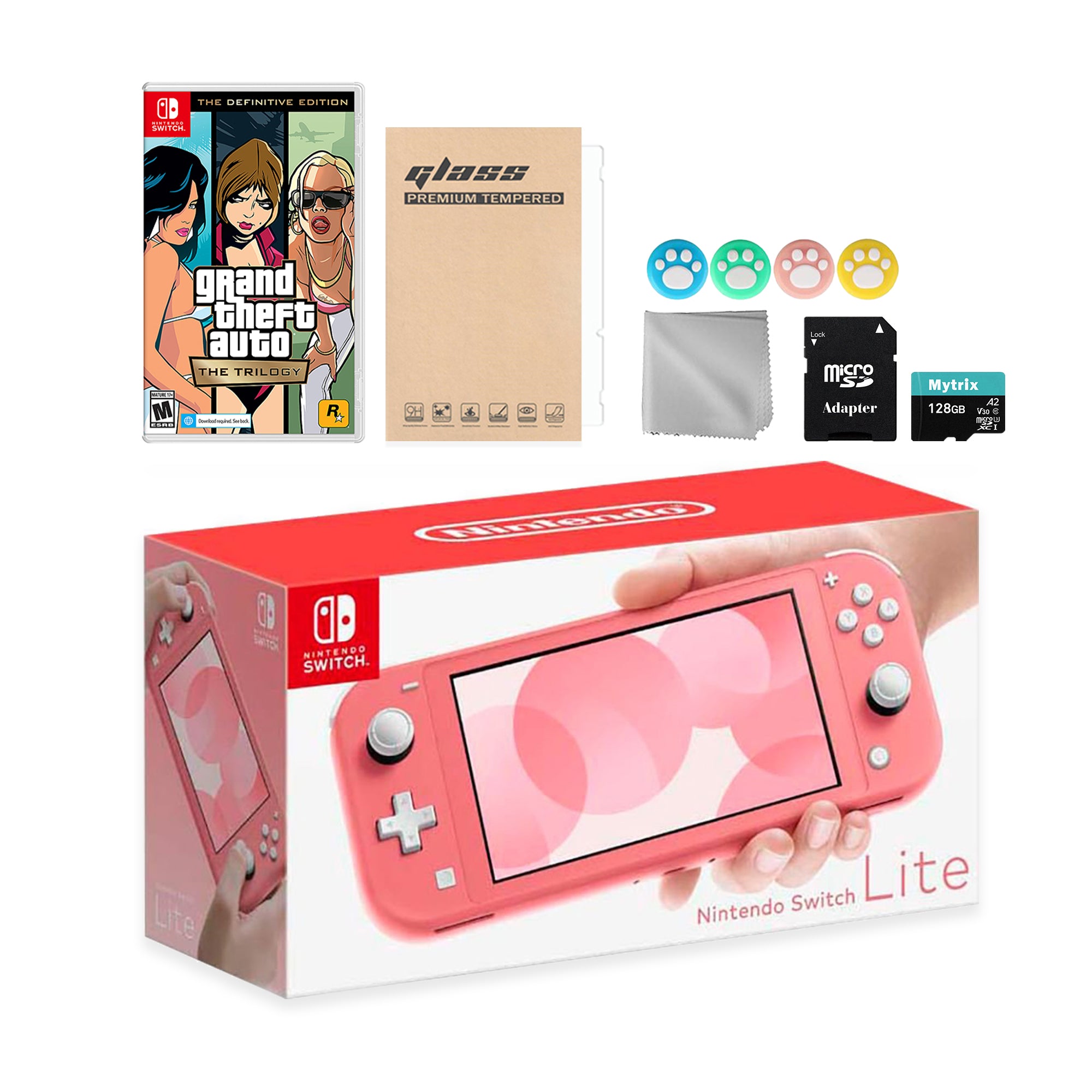 Nintendo Switch Mario Kart 8 Deluxe Bundle: Red Blue Console, Mario Kart 8 & Membership with Grand Theft Auto: The Trilogy with Mytrix 128GB Micro-SD Card and Accessories