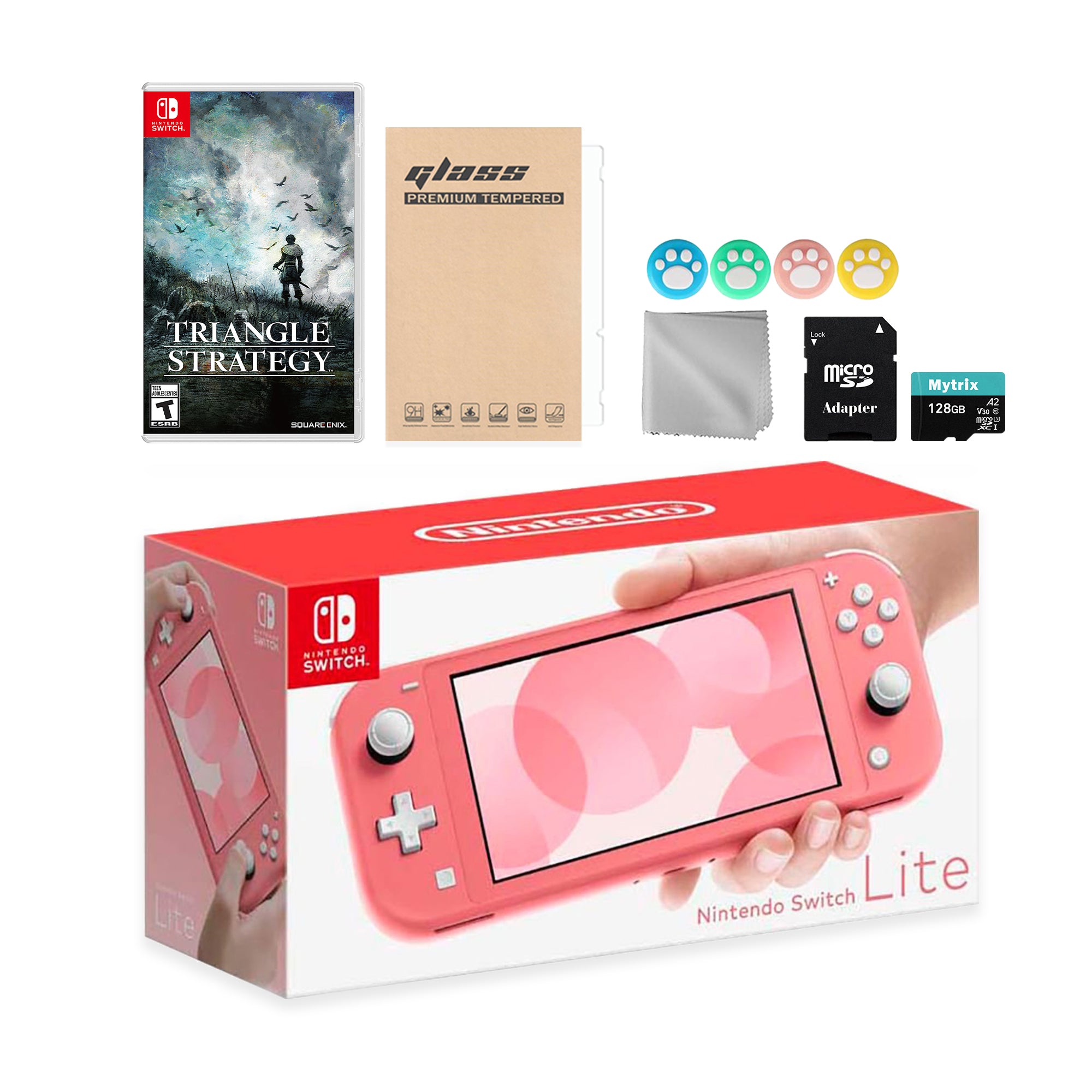 Nintendo Switch Mario Kart 8 Deluxe Bundle: Red Blue Console, Mario Kart 8 & Membership with Triangle Strategy with Mytrix 128GB Micro-SD Card and Accessories