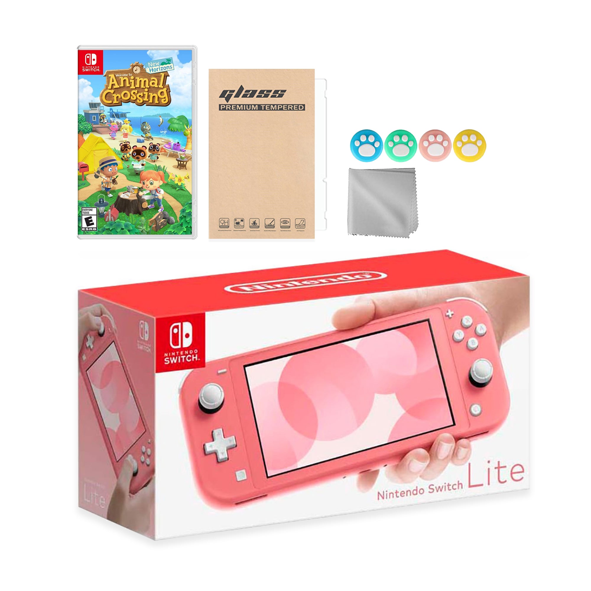Nintendo Switch Lite Coral with Animal Crossing: New Horizons and Mytrix Accessories NS Game Disc Bundle Best Holiday Gift