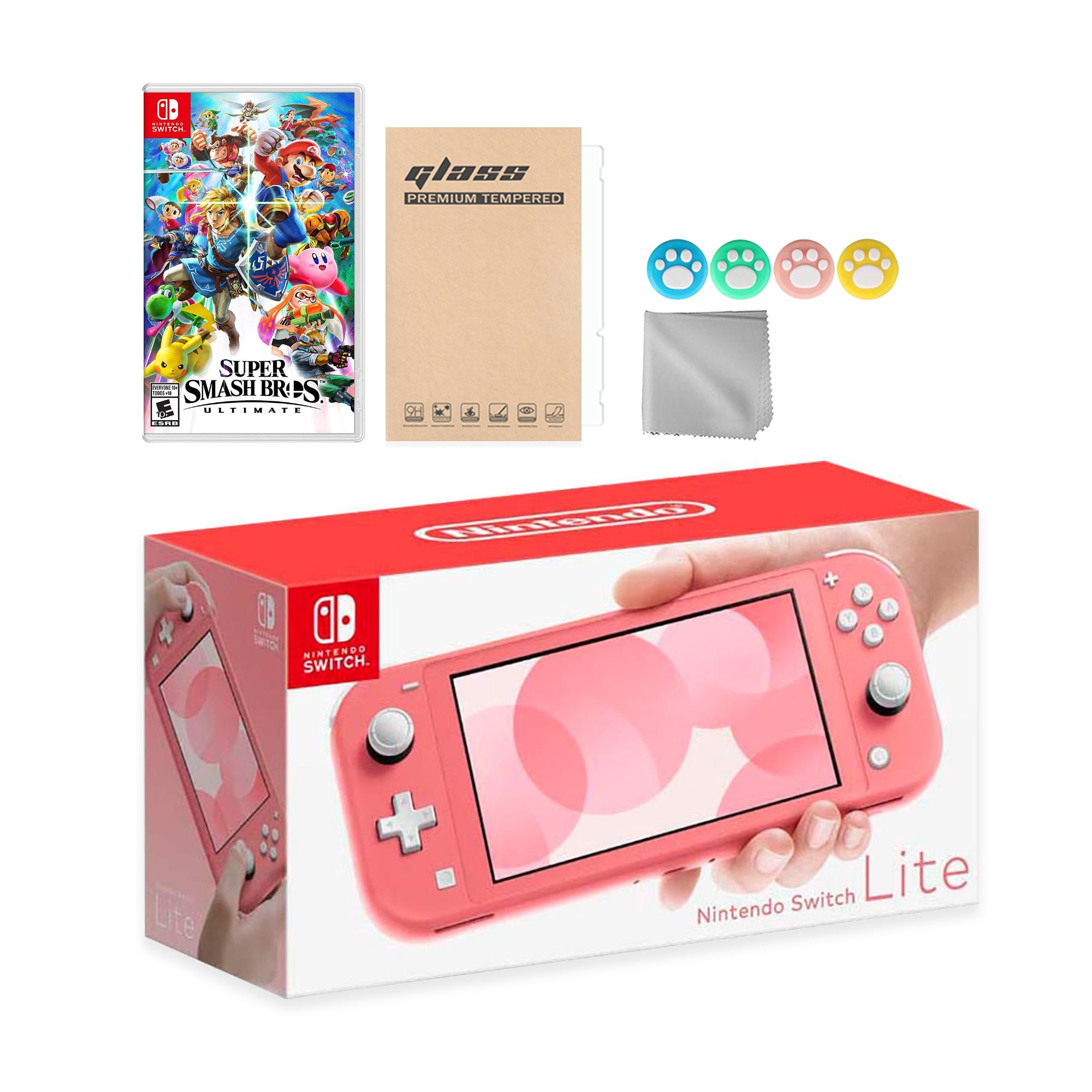 Nintendo Switch Lite Coral with Super Smash Bros. Ultimate and Mytrix Accessories NS Game Disc Bundle Best Holiday Gift