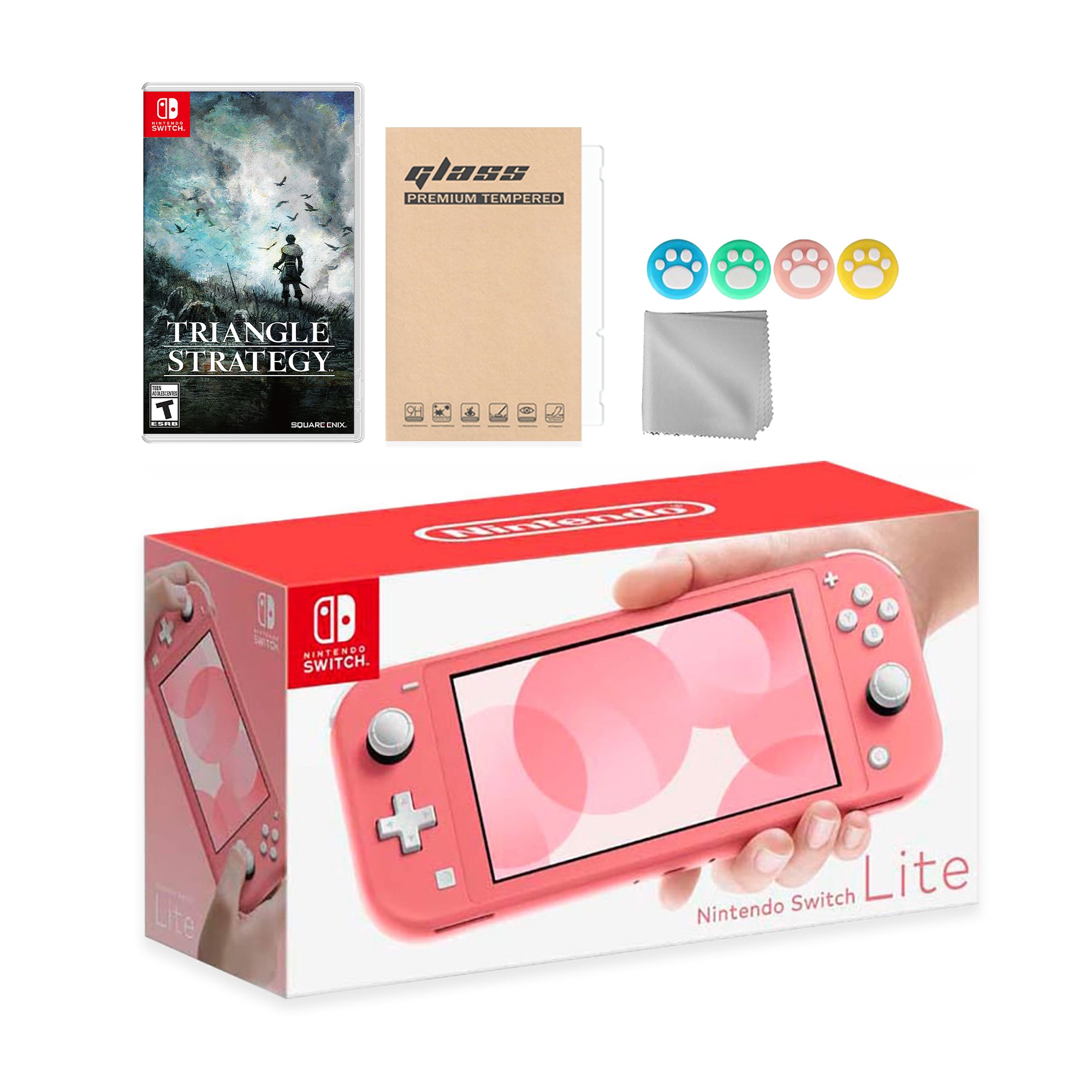Nintendo Switch Lite Coral with Triangle Strategy and Mytrix Accessories NS Game Disc Bundle Best Holiday Gift