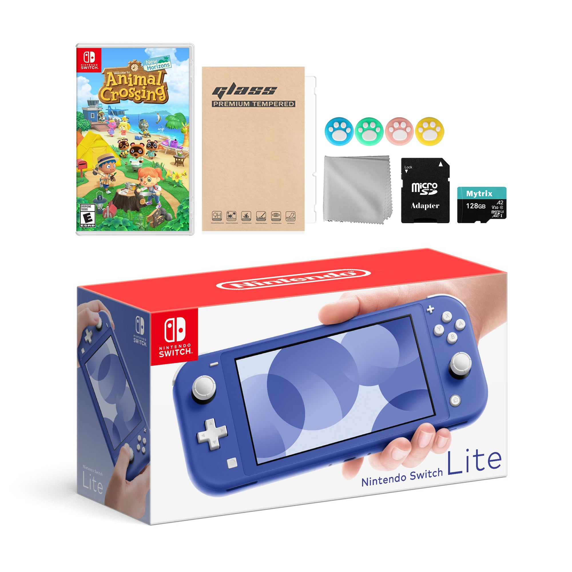 Nintendo Switch Lite Blue with Animal Crossing: New Horizons, Mytrix 128GB MicroSD Card and Accessories NS Game Disc Bundle Best Holiday Gift