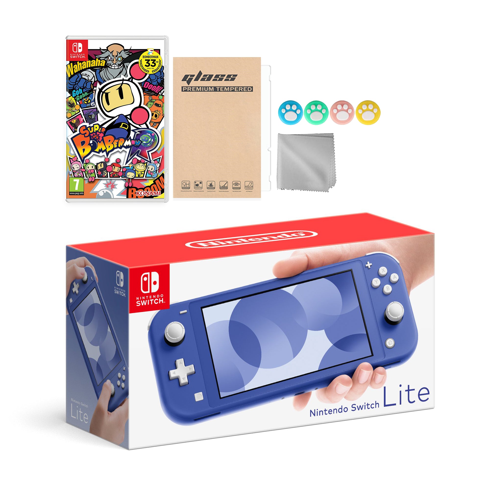 Nintendo Switch Lite Blue with Super Bomberman R and Mytrix Accessories NS Game Disc Bundle Best Holiday Gift