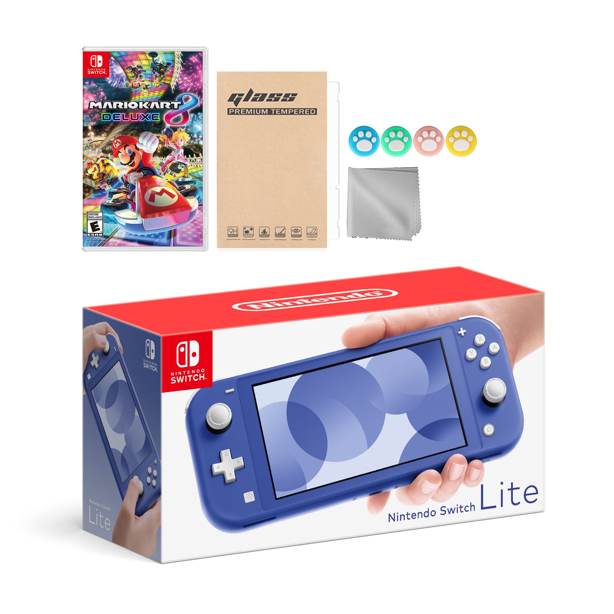 Nintendo Switch Lite Blue with Mario Kart 8 Deluxe and Mytrix Accessories NS Game Disc Bundle Best Holiday Gift