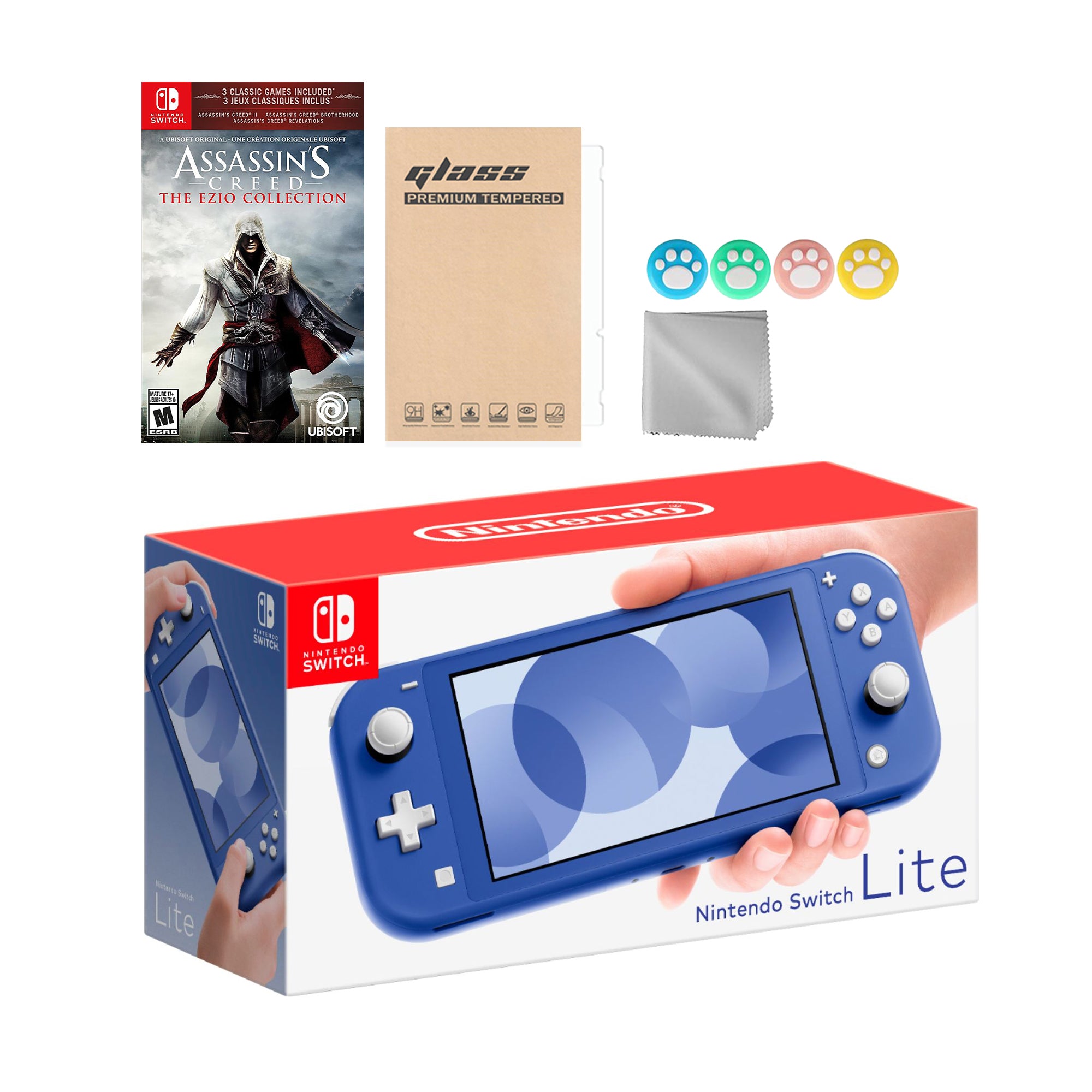 Nintendo Switch Lite Blue with Assassin's Creed: Ezio Collection and Mytrix Accessories NS Game Disc Bundle Best Holiday Gift