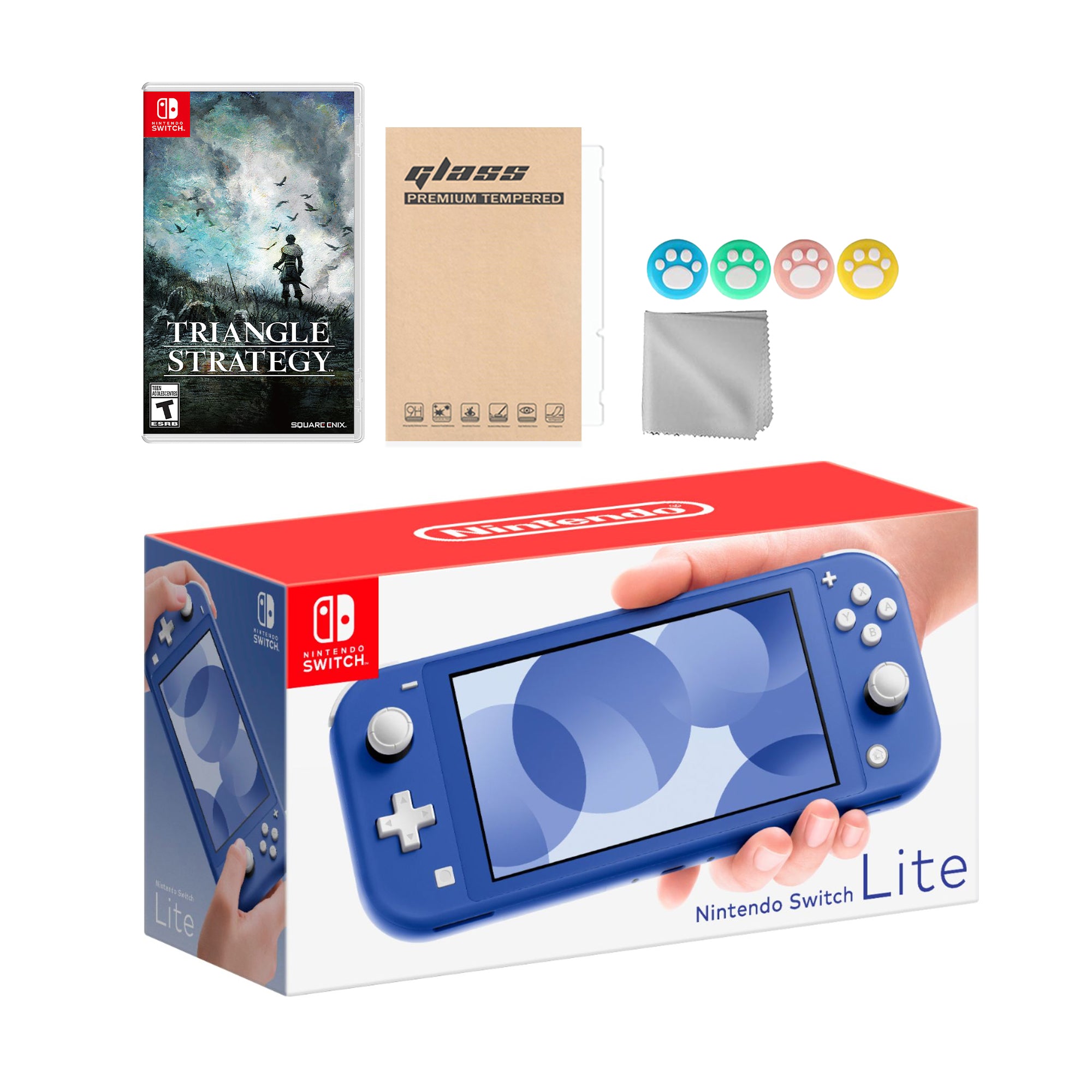 Nintendo Switch Lite Blue with Triangle Strategy and Mytrix Accessories NS Game Disc Bundle Best Holiday Gift