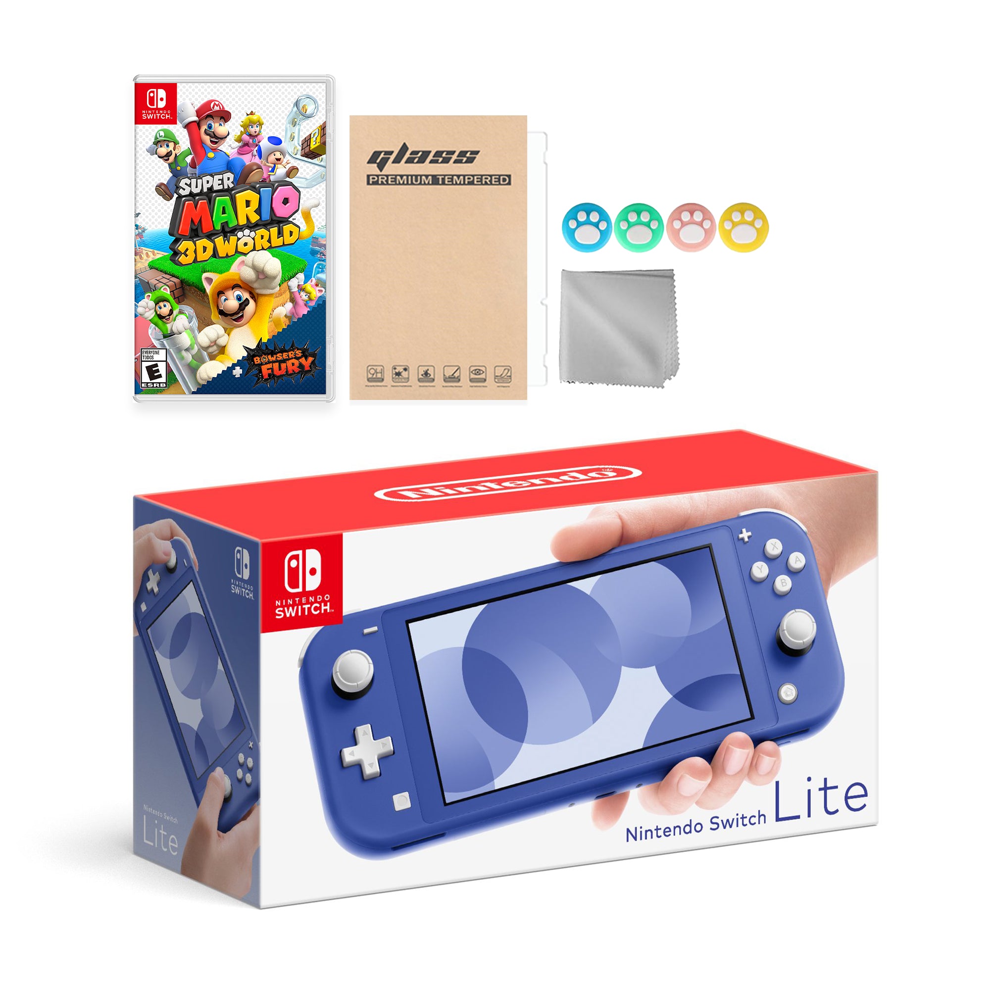 Nintendo Switch Lite Blue with Super Mario 3D World + Bowser's Fury and Mytrix Accessories NS Game Disc Bundle Best Holiday Gift