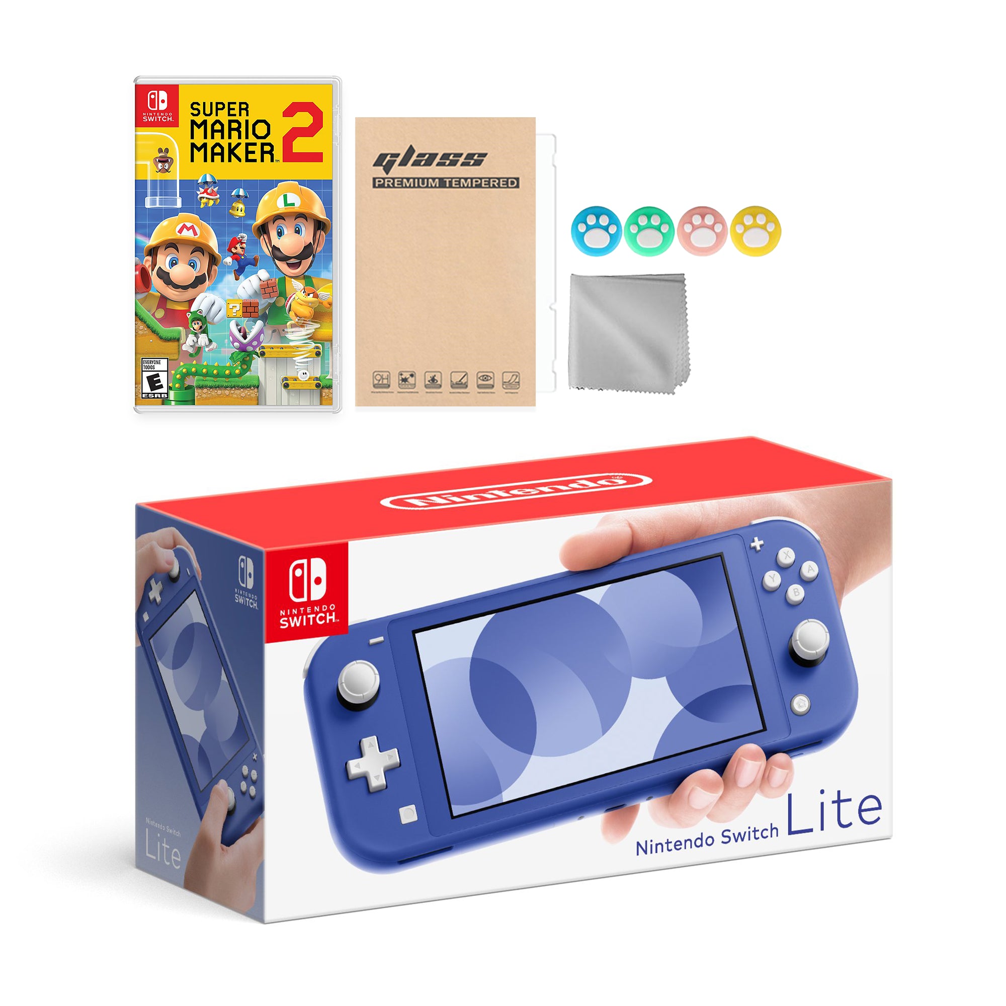 Nintendo Switch Lite Blue with Super Mario Maker 2 and Mytrix Accessories NS Game Disc Bundle Best Holiday Gift