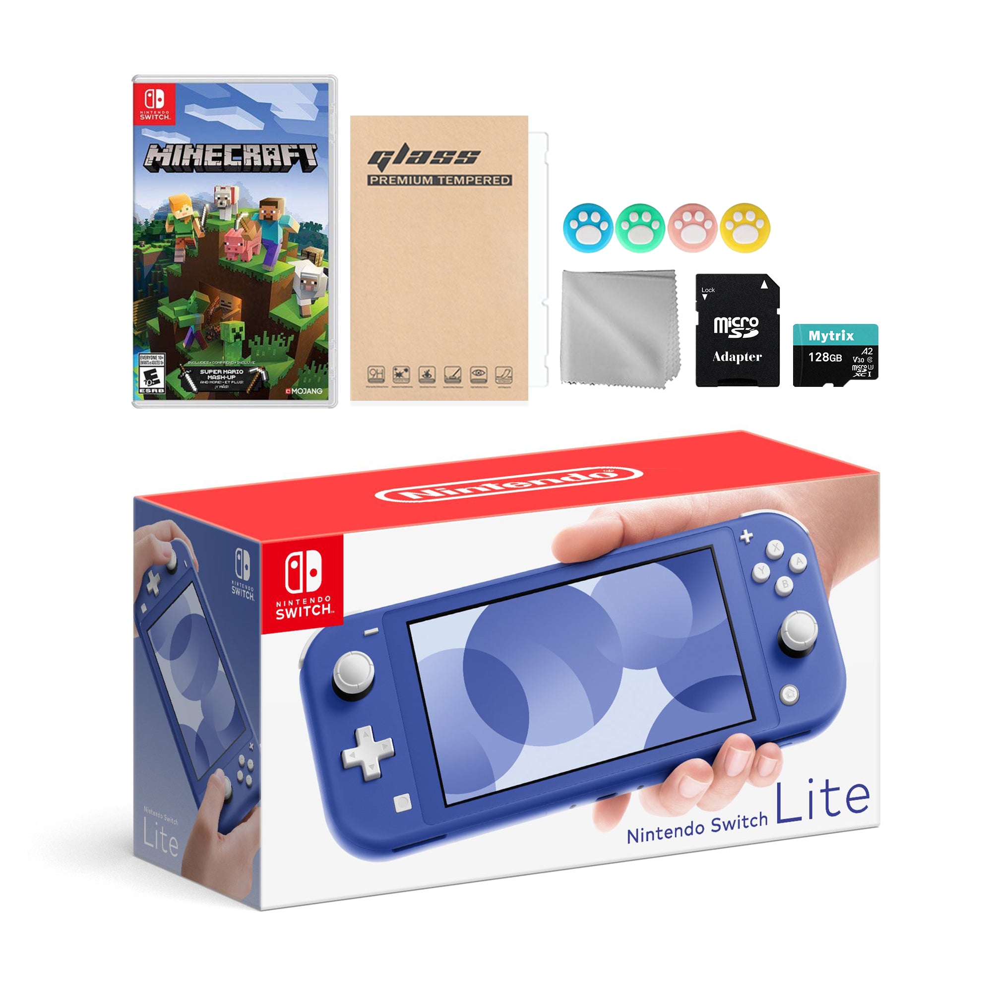 Nintendo Switch Lite Blue with Minecraft, Mytrix 128GB MicroSD Card and Accessories NS Game Disc Bundle Best Holiday Gift