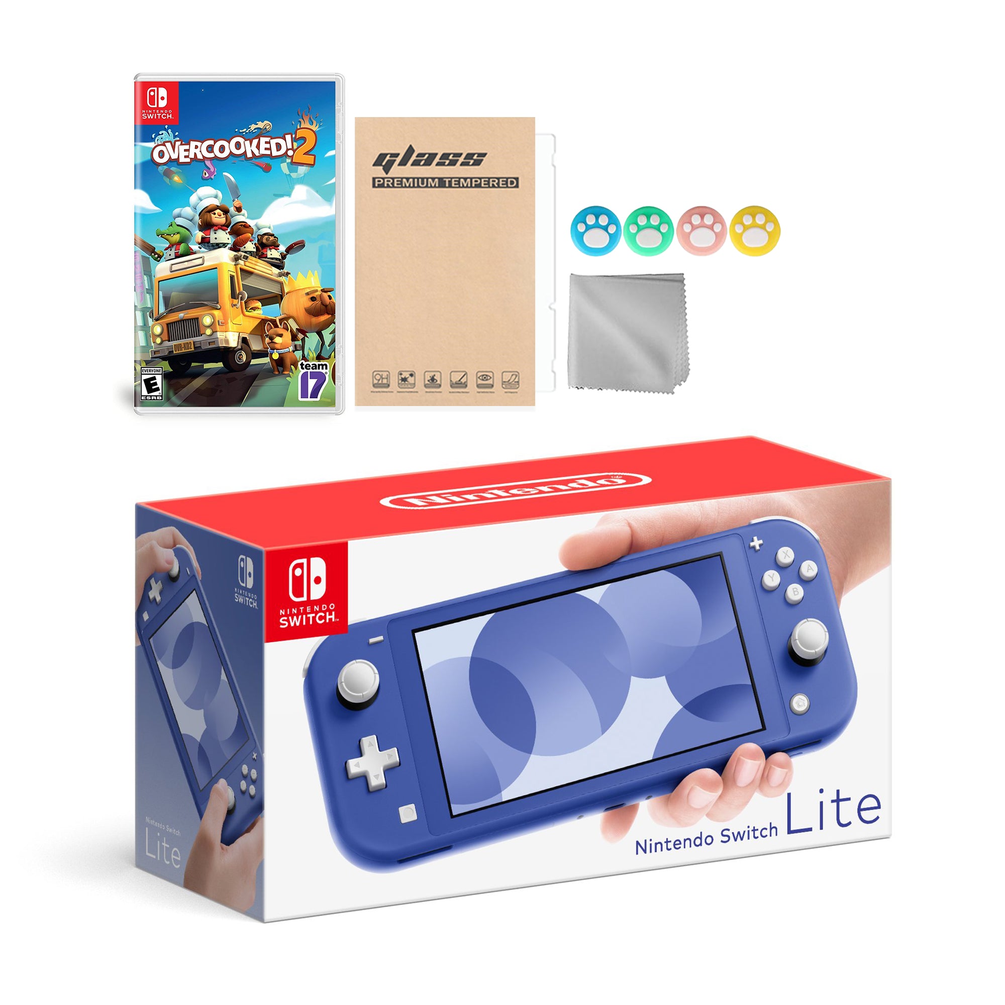Nintendo Switch Lite Blue with Overcooked! 2 and Mytrix Accessories NS Game Disc Bundle Best Holiday Gift