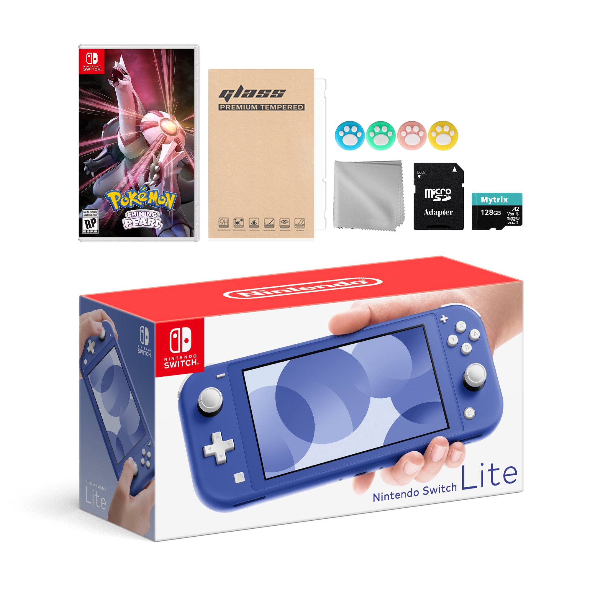Nintendo Switch Lite Blue with Pokemon Shining Pearl, Mytrix 128GB MicroSD Card and Accessories NS Game Disc Bundle Best Holiday Gift
