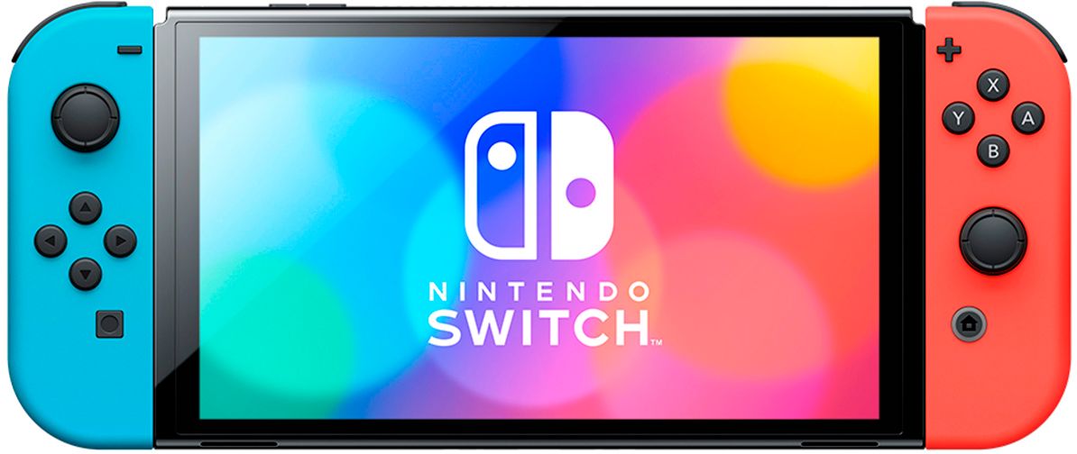 2022 New Nintendo Switch OLED Model Neon Red & Blue Joy Con 64GB Console HD Screen & LAN-Port Dock with Super Bomberman R, Mytrix Wireless Switch Pro Controller and Accessories