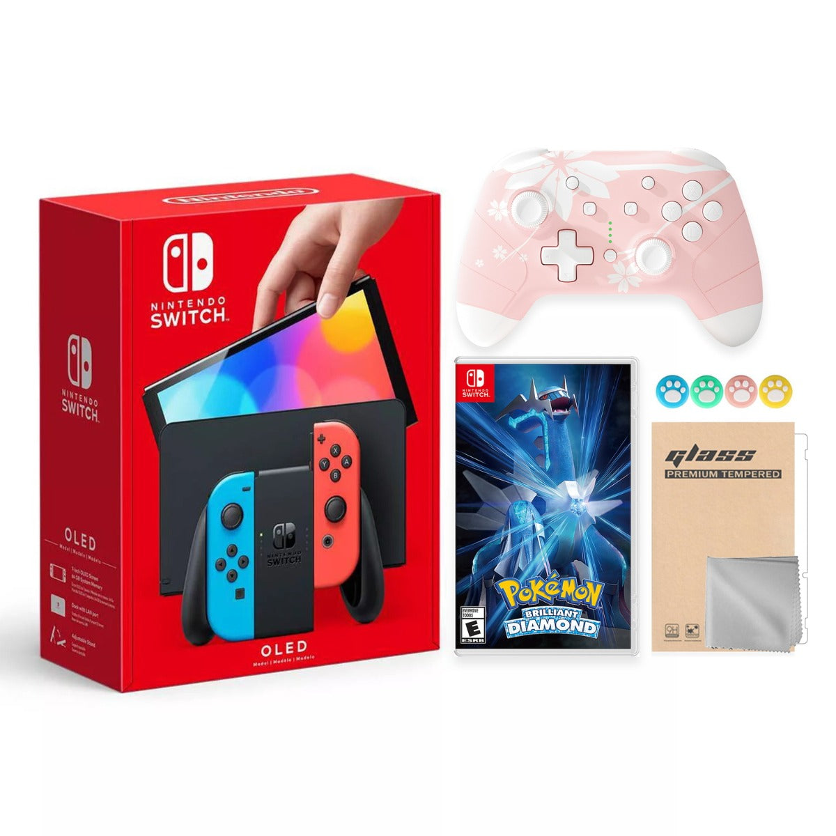2022 New Nintendo Switch OLED Model Neon Red Blue Joy Con 64GB Console Improved HD Screen & LAN-Port Dock with Pokemon Brilliant Diamond -  Mytrix Wireless Switch Pro Controller and Accessories