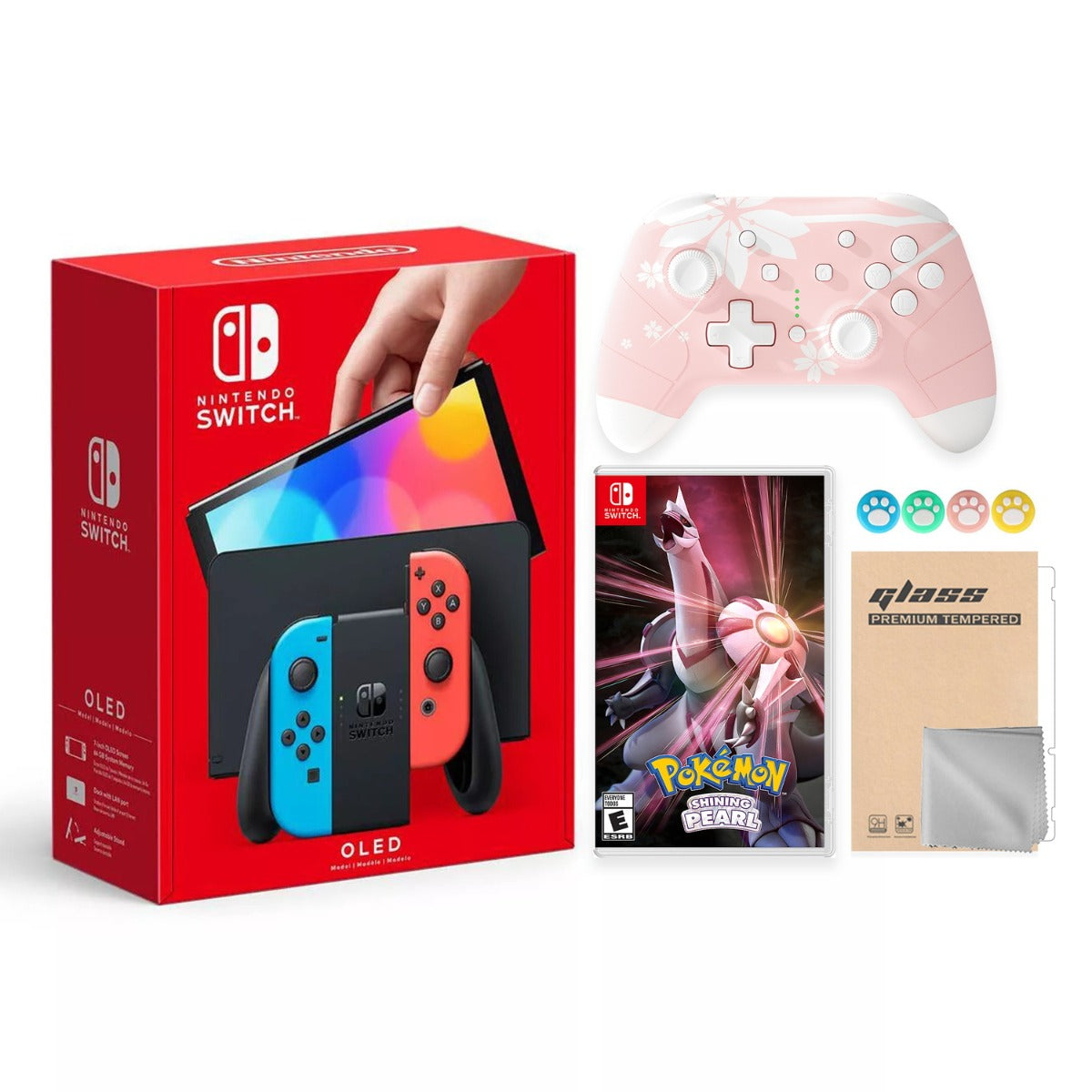 2022 New Nintendo Switch OLED Model Neon Red Blue Joy Con 64GB Console Improved HD Screen & LAN-Port Dock with Pokemon Shining Pearl -  Mytrix Wireless Switch Pro Controller and Accessories
