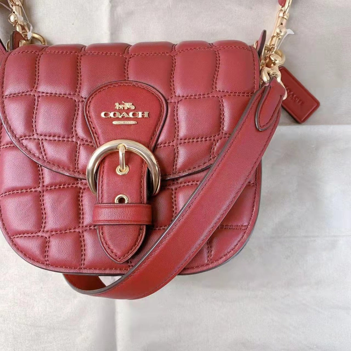 COACH C7838 KLEO ONE SHOULDER CROSSBODY BAG 17 WITH QUILTING GOLD/CHERRY