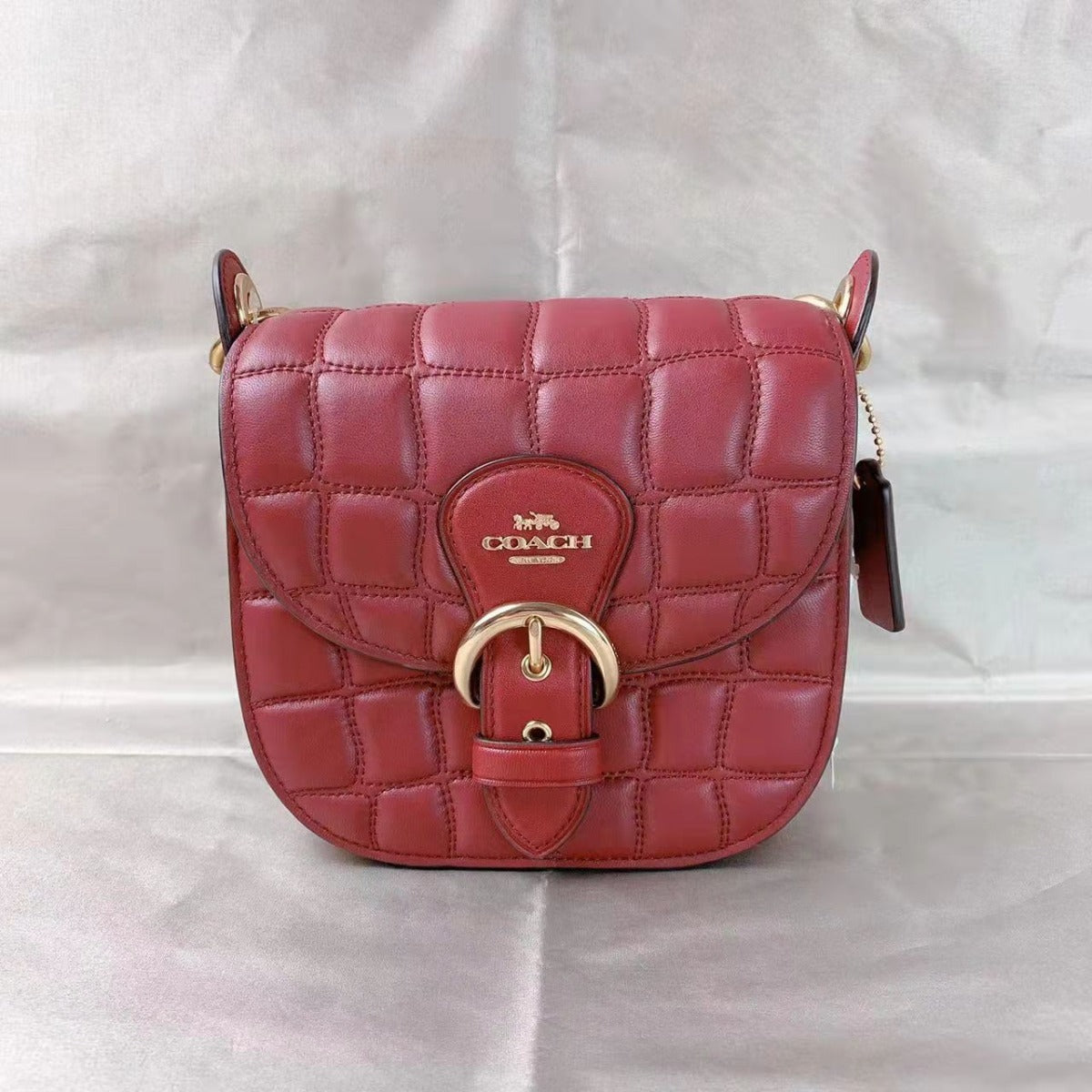 COACH C7838 KLEO ONE SHOULDER CROSSBODY BAG 17 WITH QUILTING GOLD/CHERRY