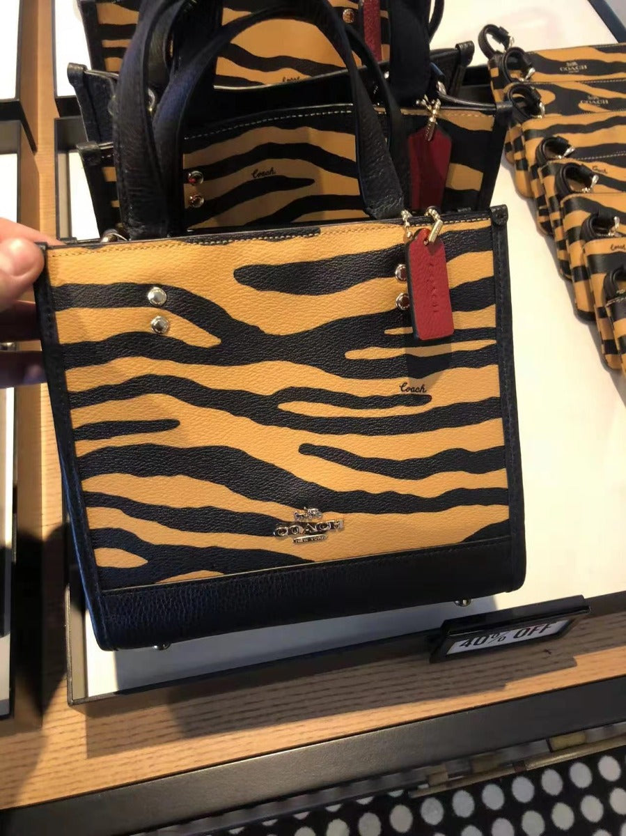 Coach C6988 Dempsey Tote 22 With Tiger Print In Honey/Black Multi