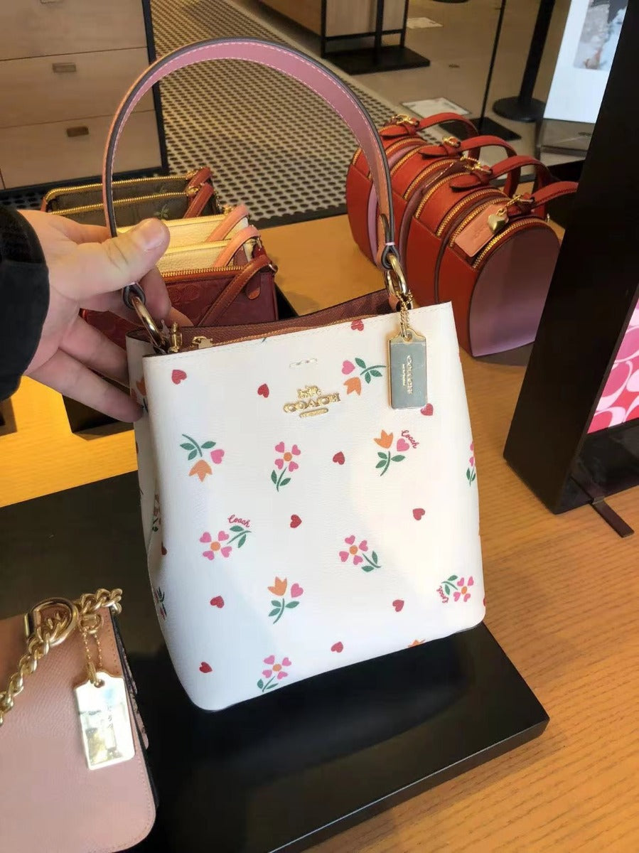 Coach C7976 Small Town Bucket Bag With Heart Petal Print In Chalk Multi