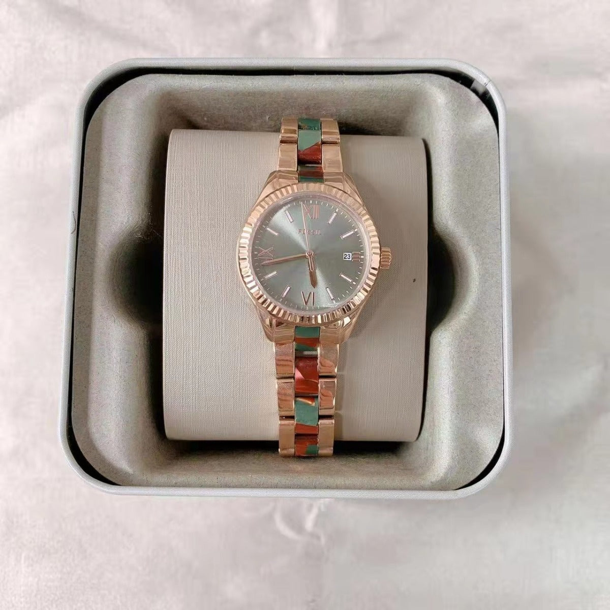 Fossil BQ3787 Rye Automatic Rose Gold-Tone Stainless Steel and Acetate Watch