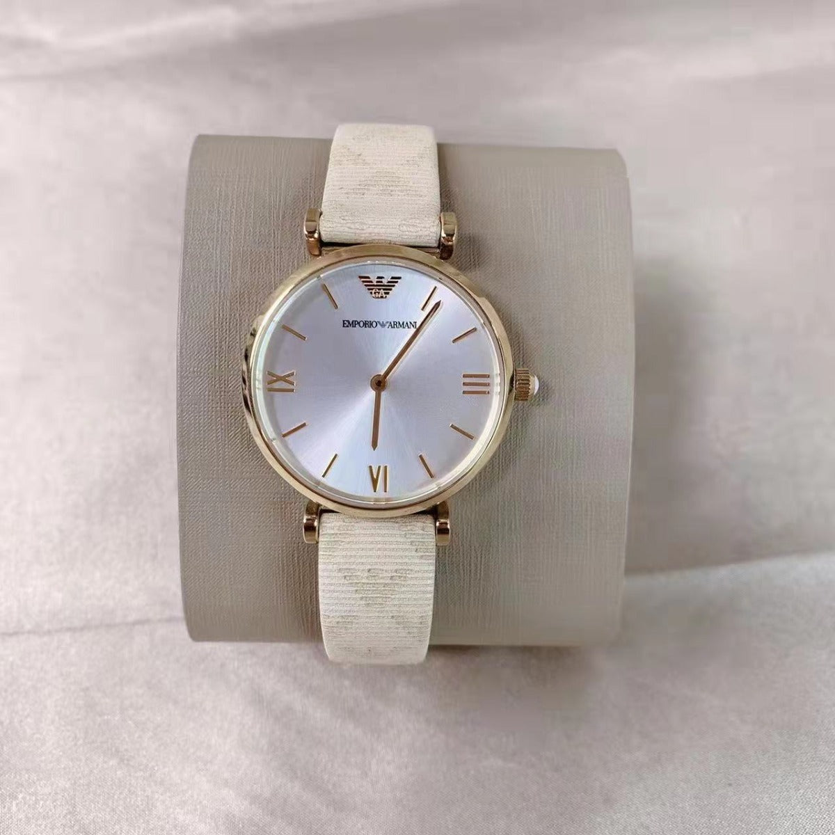 Emporio Armani AR11127 Women's Two-Hand Cream Leather Watch