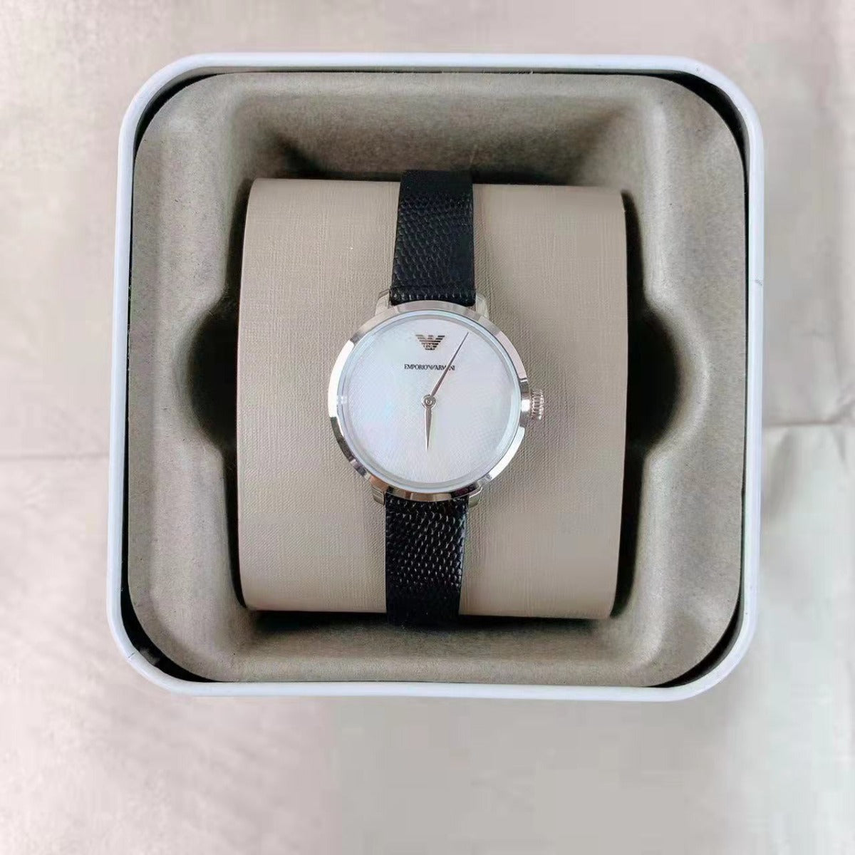 Emporio Armani AR11159 Women's Two-Hand Black Leather Watch