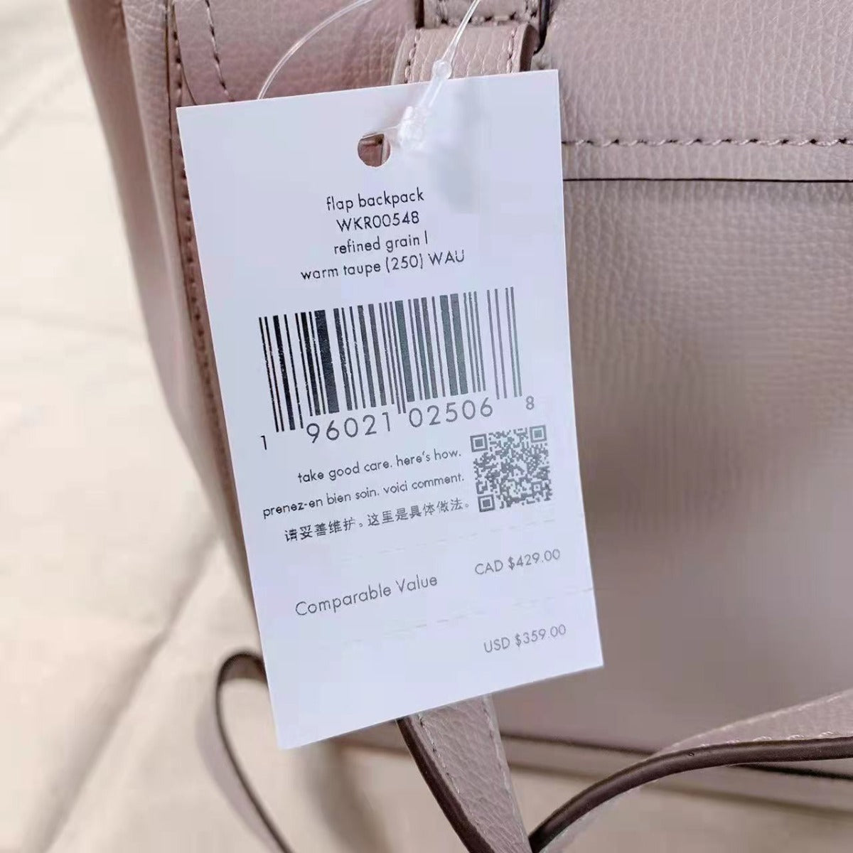 Kate Spade WKR00548 darcy flap backpack in warm taupe