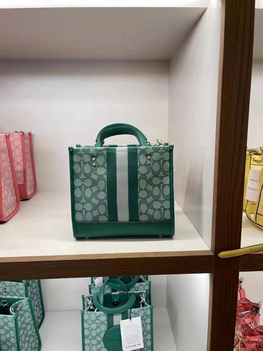 Coach C8417 Dempsey Tote 22 In Signature Jacquard In Silver/GREEN MULTI