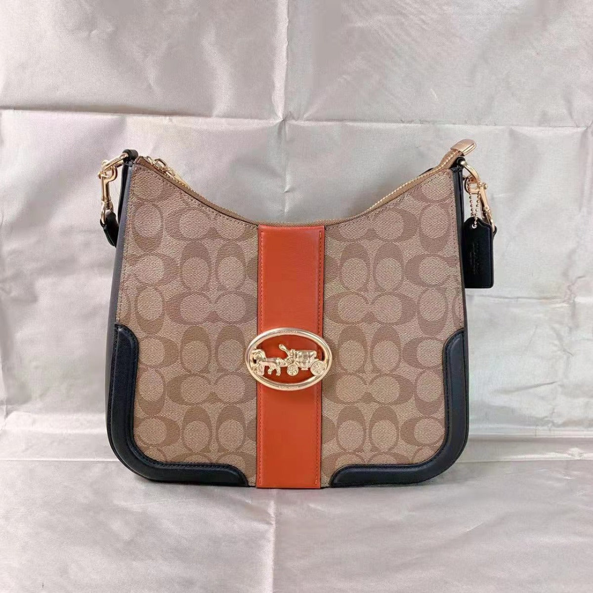 Coach C7229 Georgie Hobo In Colorblock Signature Canvas In Gold/Khaki/Terracotta Multi