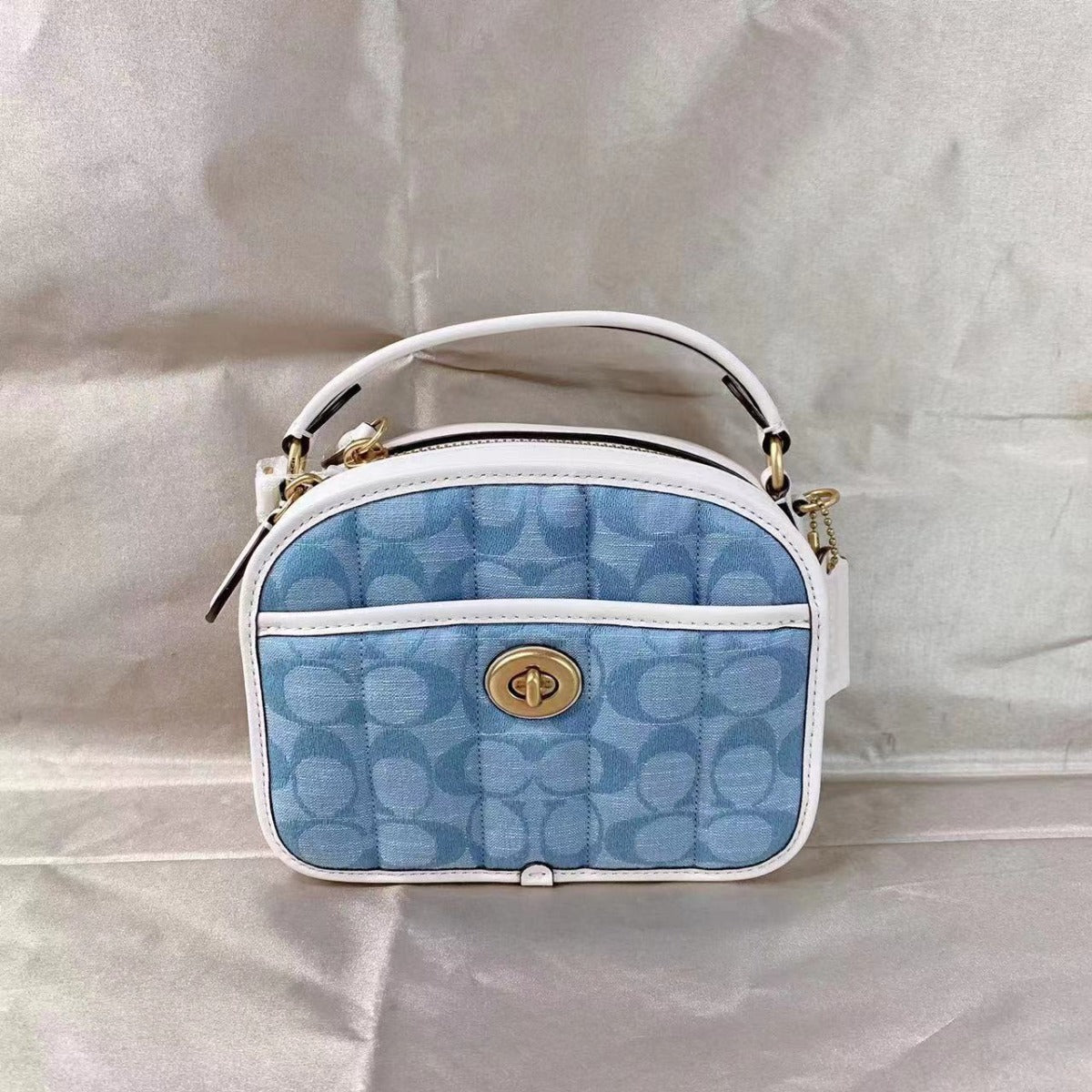 COACH C4688 LUNCHBOX TOP HANDLE IN SIGNATURE CHAMBRAY LIGHT WASHED DENIM CHALK