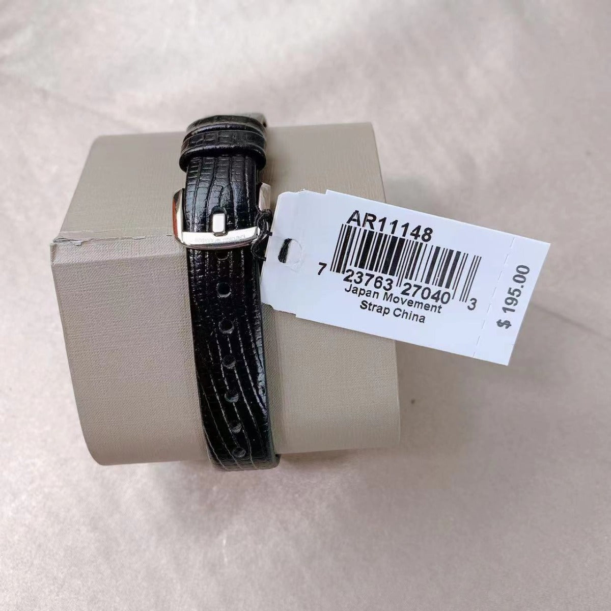 Emporio Armani AR11148 Quartz White Dial Two-Hand Black Leather Ladies Watch