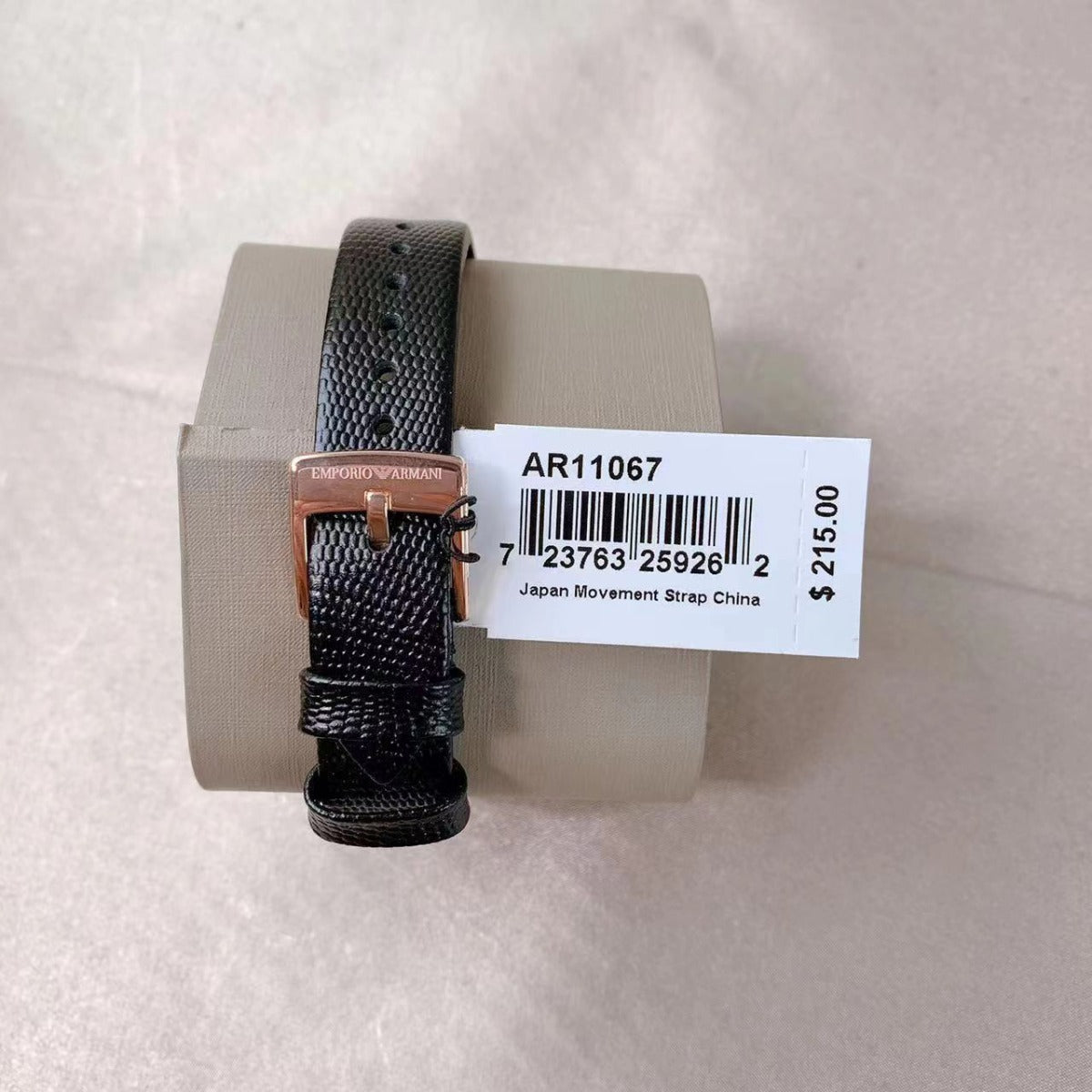 Emporio Armani AR11067 Rose Gold Case Analog Quartz Black Leather Women Watch