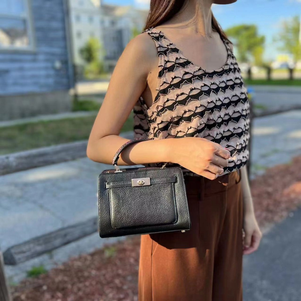 Coach C8687 Mini Lane Top Handle In Gold/Black Multi