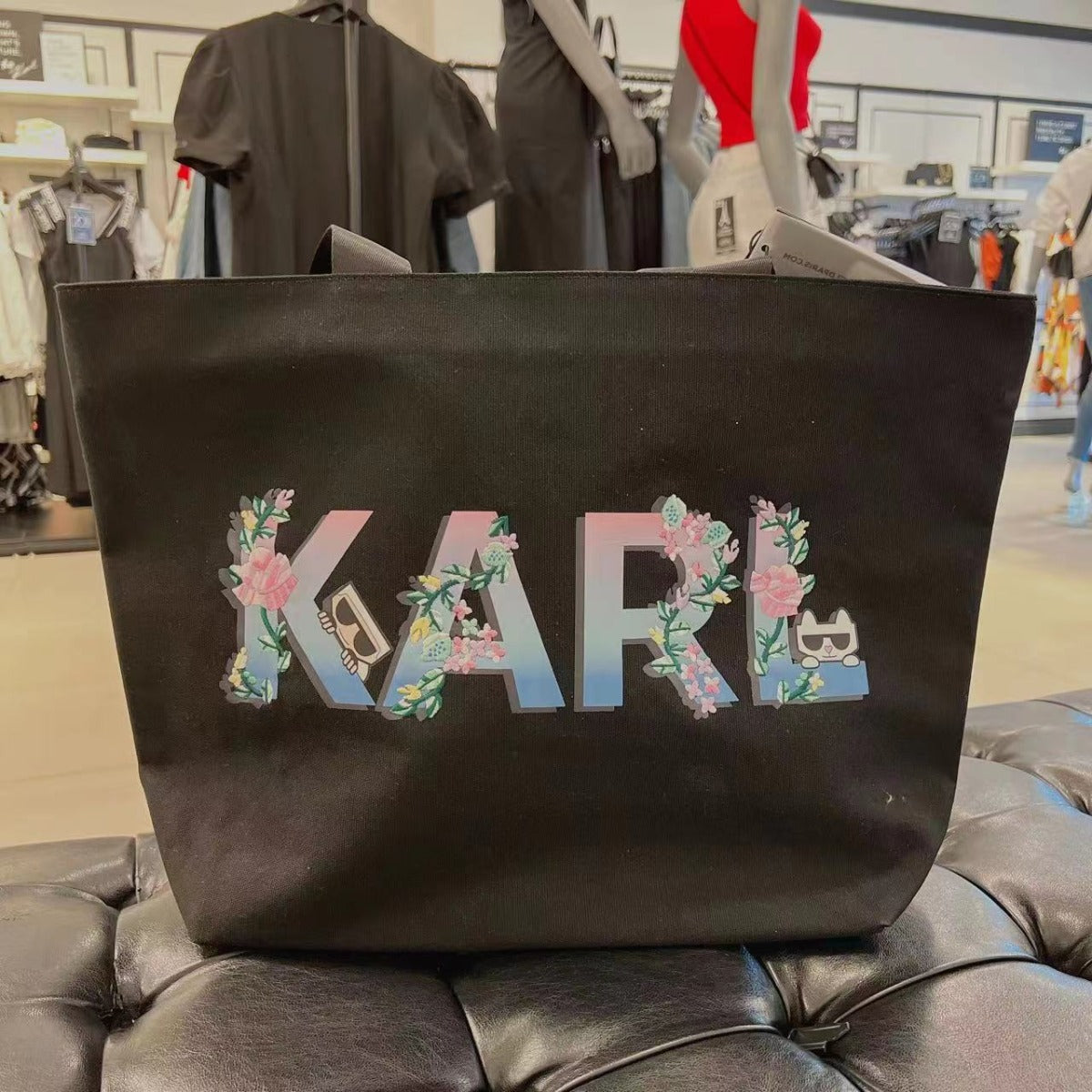 KARL LAGERFELD PARIS Kristen LH2AG807 Rainbow Spellout Logo Canvas Tote Bag