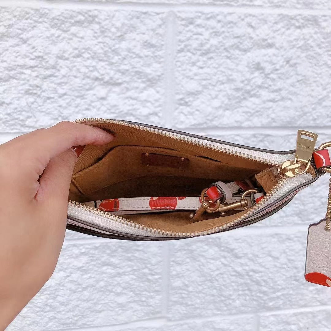 Coach CA812 Kitt Messenger Crossbody With Cherry Print In Brass/Chalk
