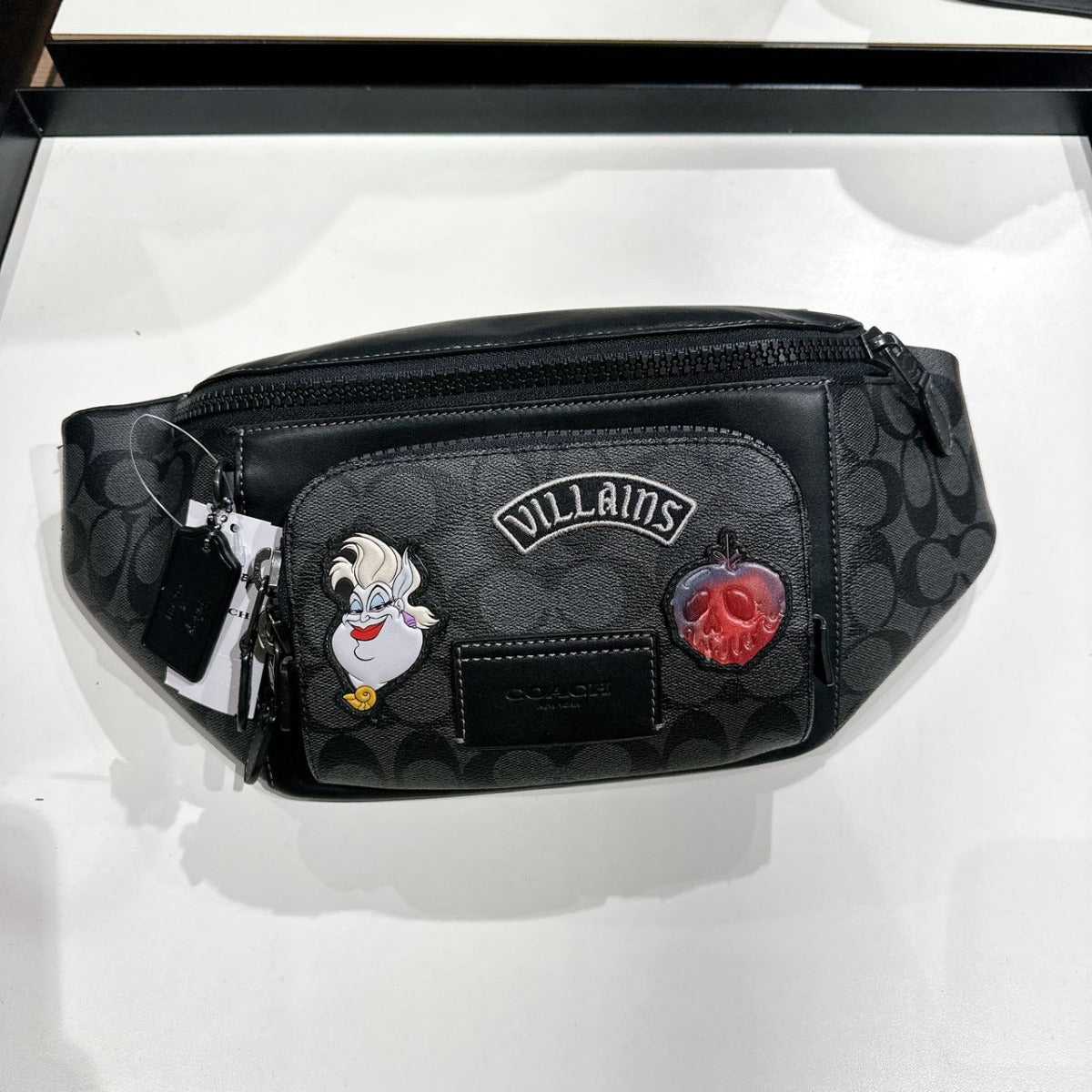 Coach CC038 Disney X Coach Track Belt Bag With Patches In Gunmetal/Charcoal/Black Multi