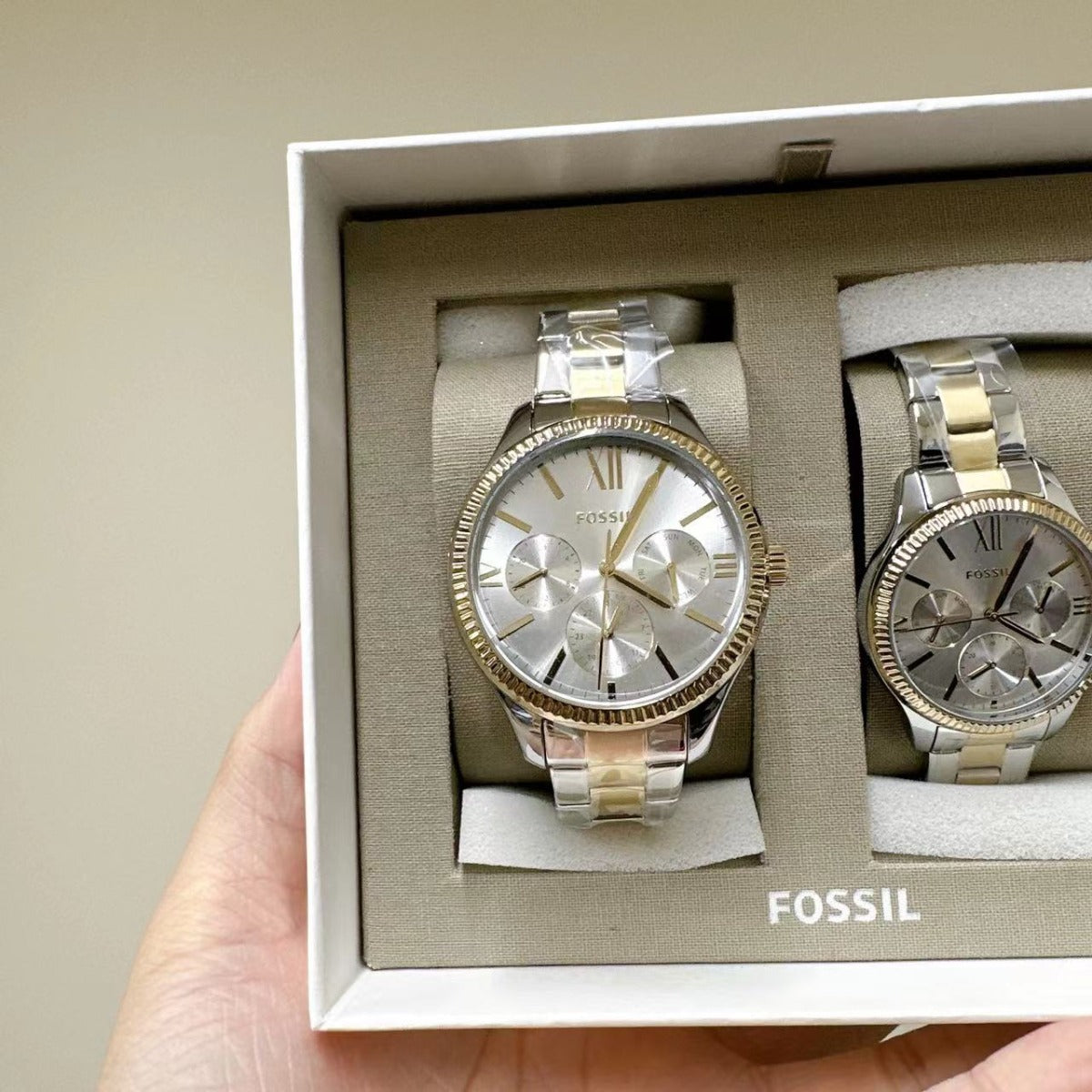 Fossil BQ2737SET His and Hers Multifunction Two-Tone Stainless Steel Watch Set