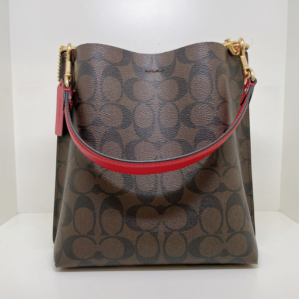 Coach CA582 Mollie Bucket Bag 22 In Signature Canvas In Brown 1941 Red