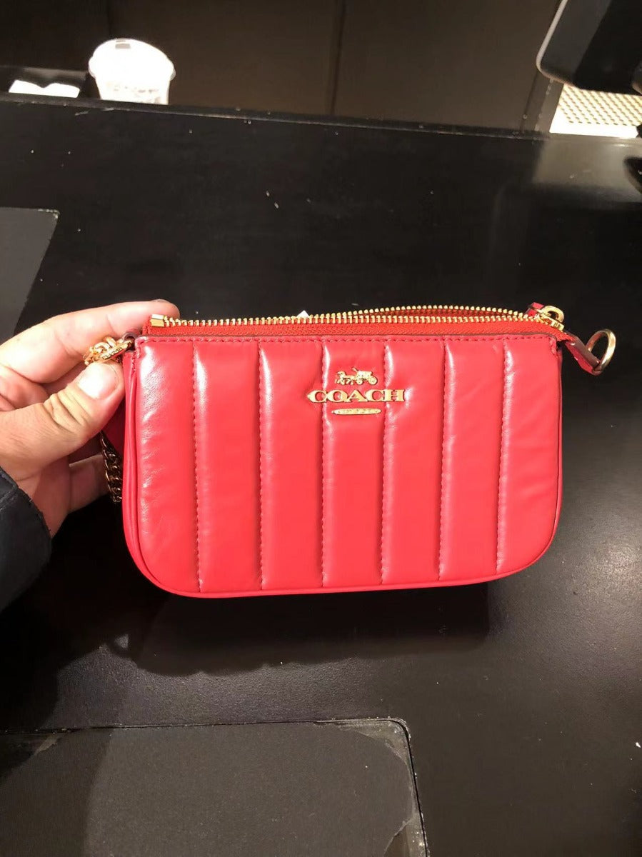 Coach C8302 Nolita 19 With Chain With Linear Quilting In Gold/Red Apple
