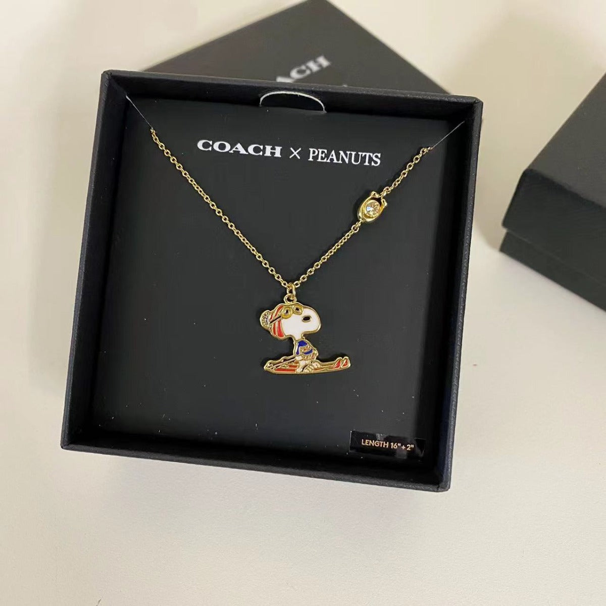 Coach CG050 Coach X Peanuts Snoopy Ski Pendant Necklace In Gold/Multi